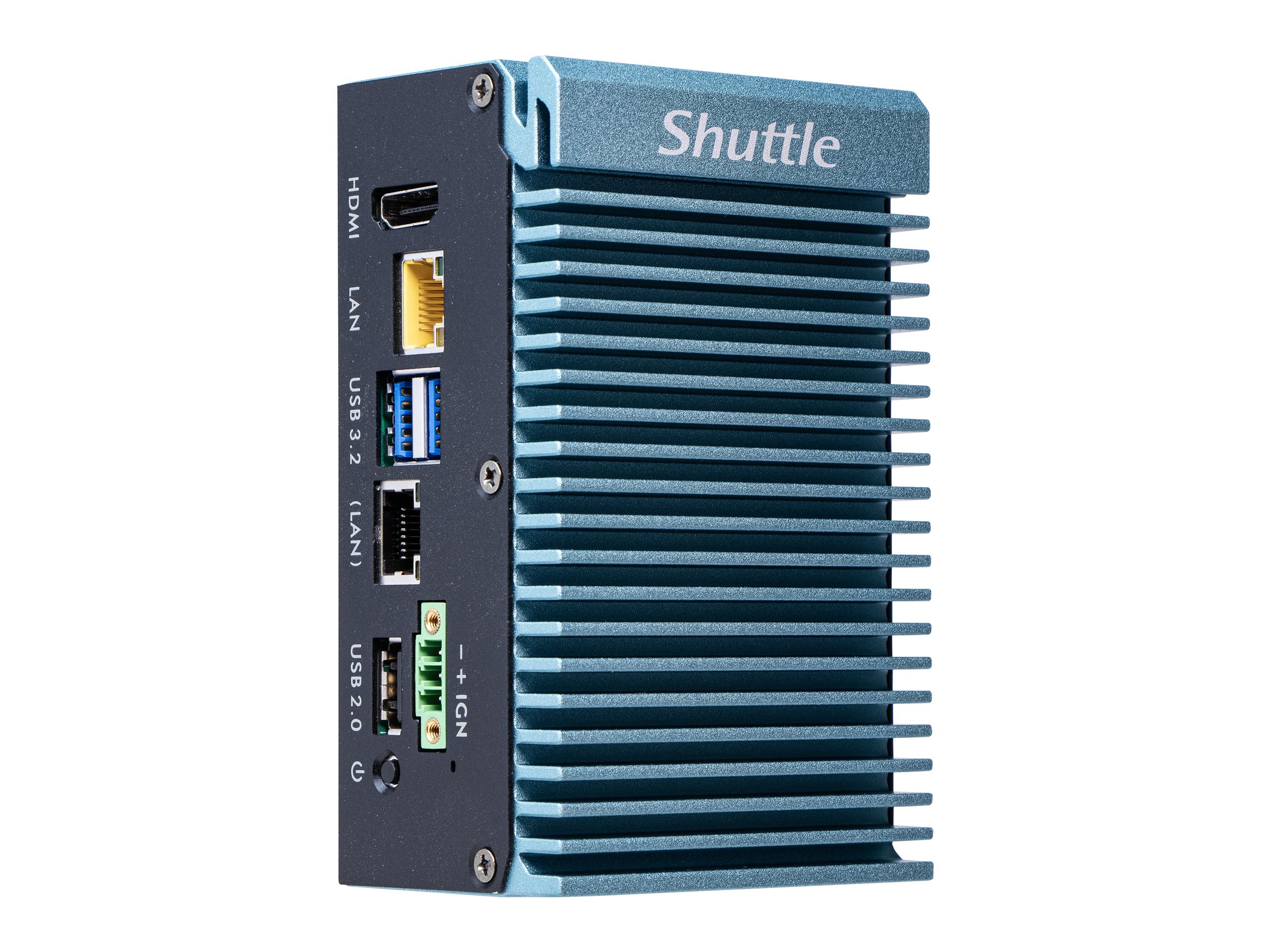 Shuttle Edge PC SPCEL02 , Intel Celeron J6412, 1x HDMI, 2x 2.5G LAN, 1x COM, DIO (4x in, 4x out), 3x USB, 2x M.2, 12-24V, 24/7 permanent operation, fanless, incl. VESA & DIN-RAIL mount