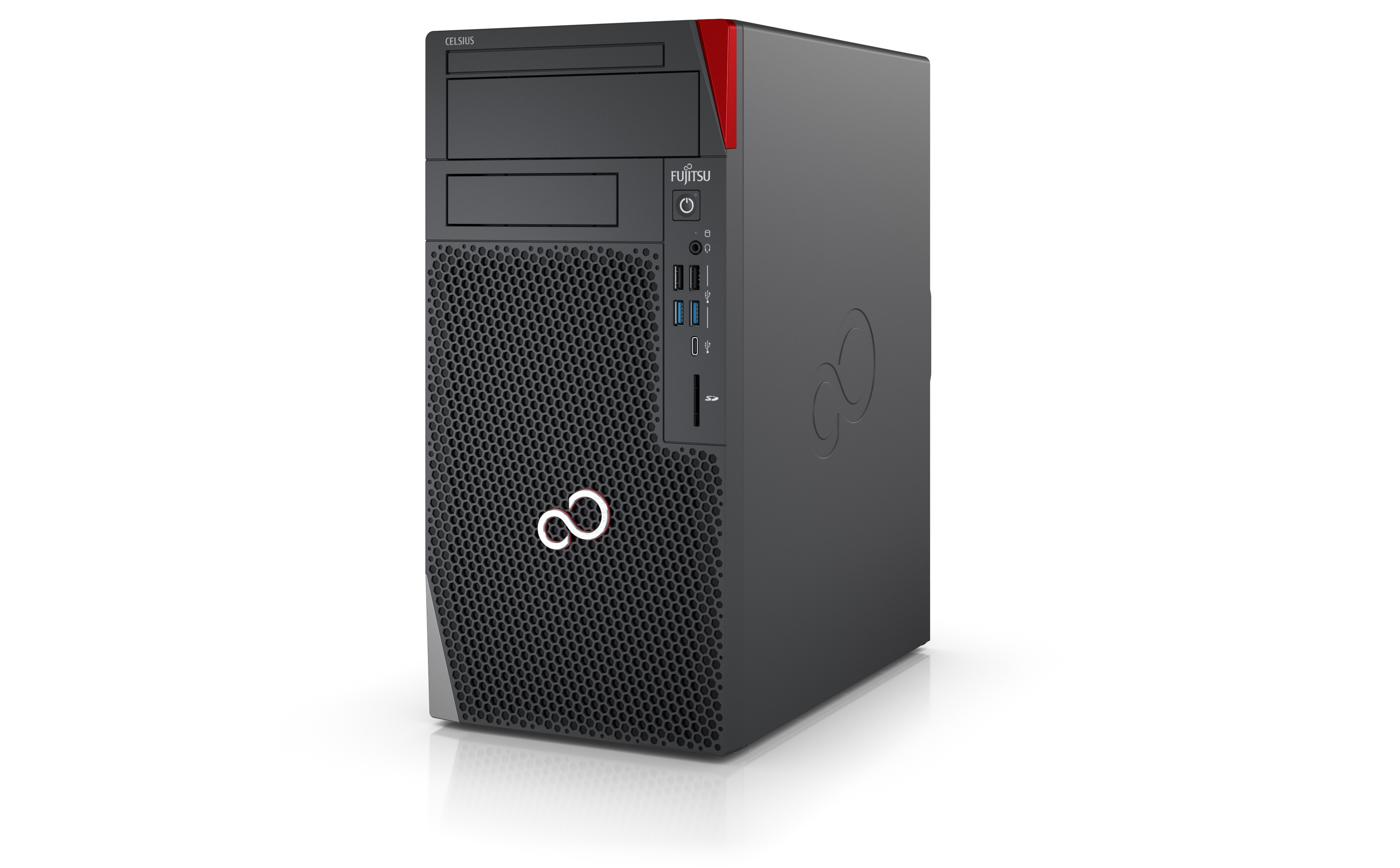 Fujitsu CELSIUS W5010 i7-10700K Escritorio Intel Core i7 32 GB DDR4-SDRAM 512 GB SSD Windows 10 Pro Puesto de trabajo Negro, Rojo