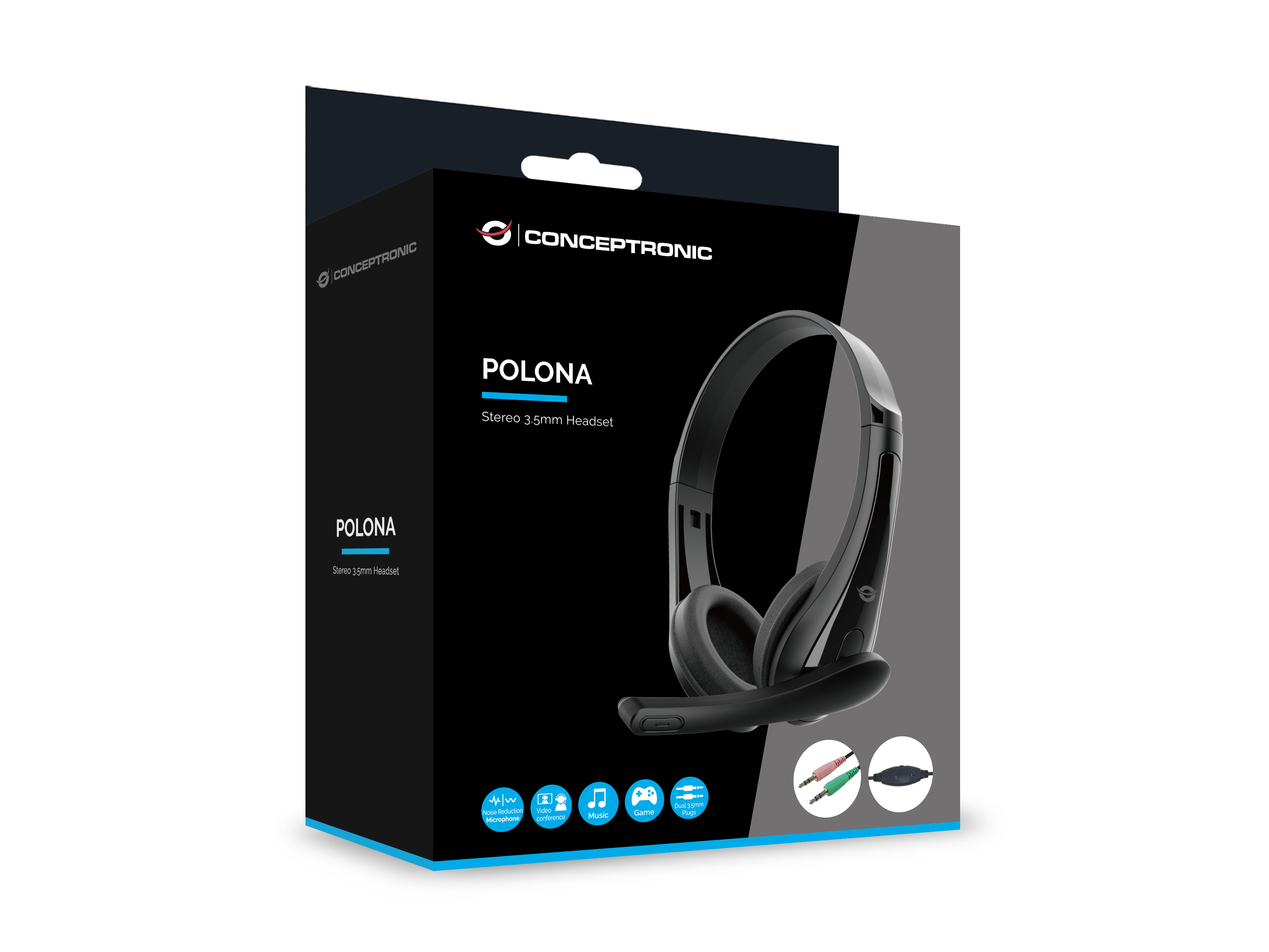 Conceptronic POLONA06B3T Stereo 3.5mm Headset, Noise Reduction Microphone
