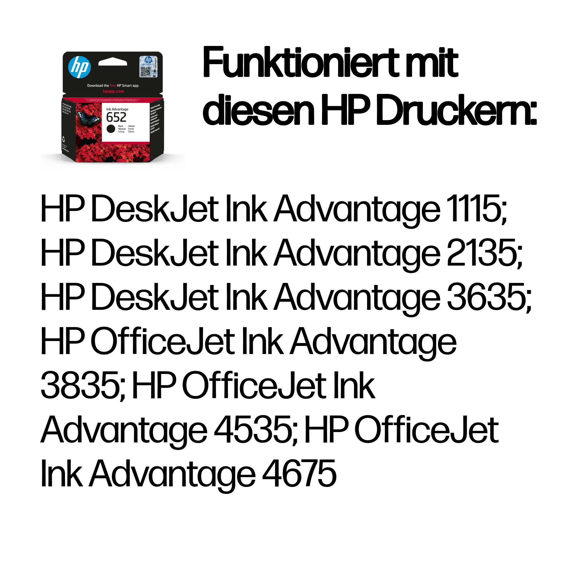 HP 652 Black Original Ink Advantage Cartridge