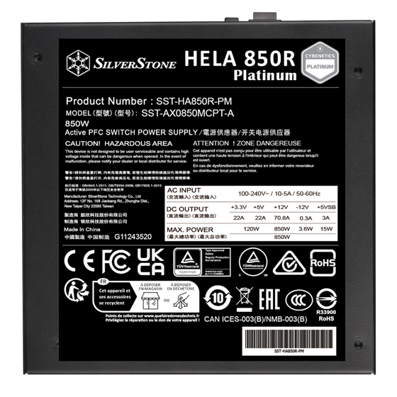 Silverstone HELA 850R Platinum unidad de fuente de alimentacin 850 W 20+4 pin ATX ATX Negro