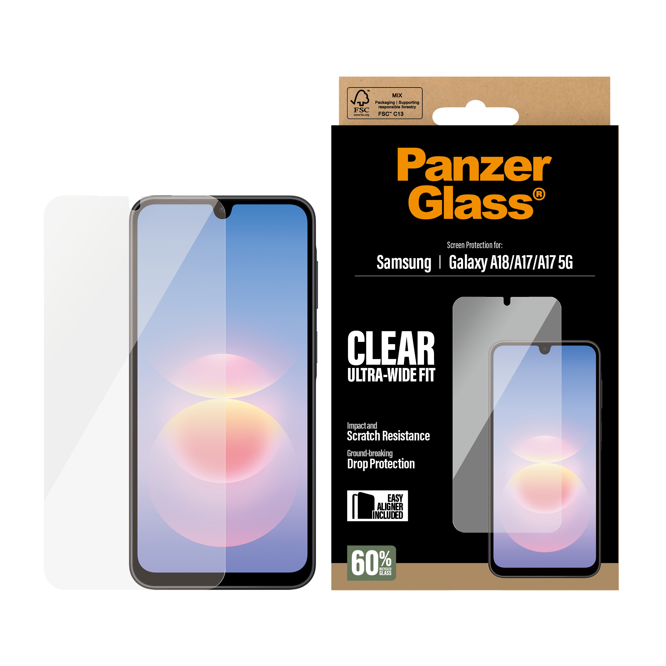 PanzerGlass Screen Protector Samsung Galaxy A18 Ultra-Wide Fit w. EasyAligner