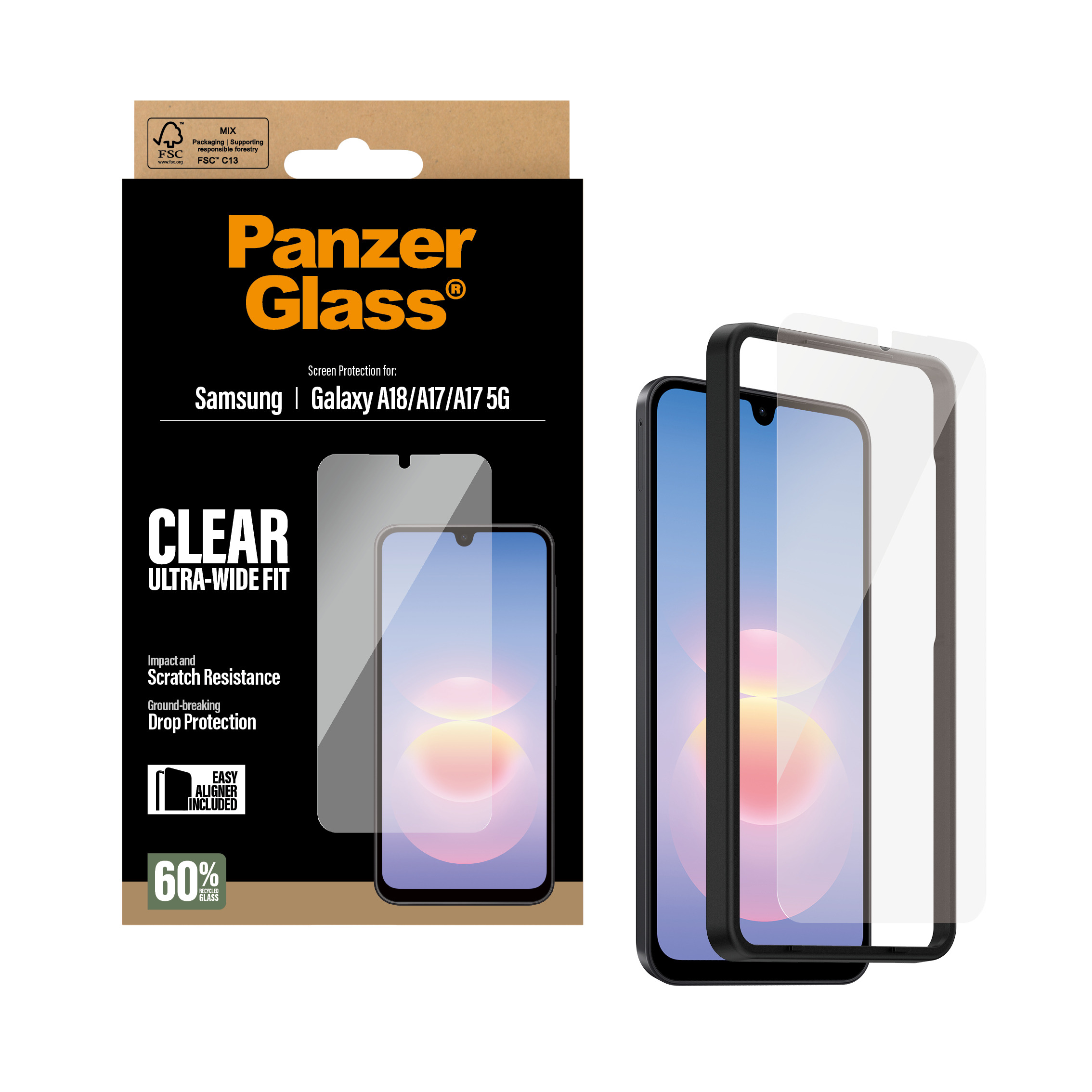 PanzerGlass Screen Protector Samsung Galaxy A18 Ultra-Wide Fit w. EasyAligner