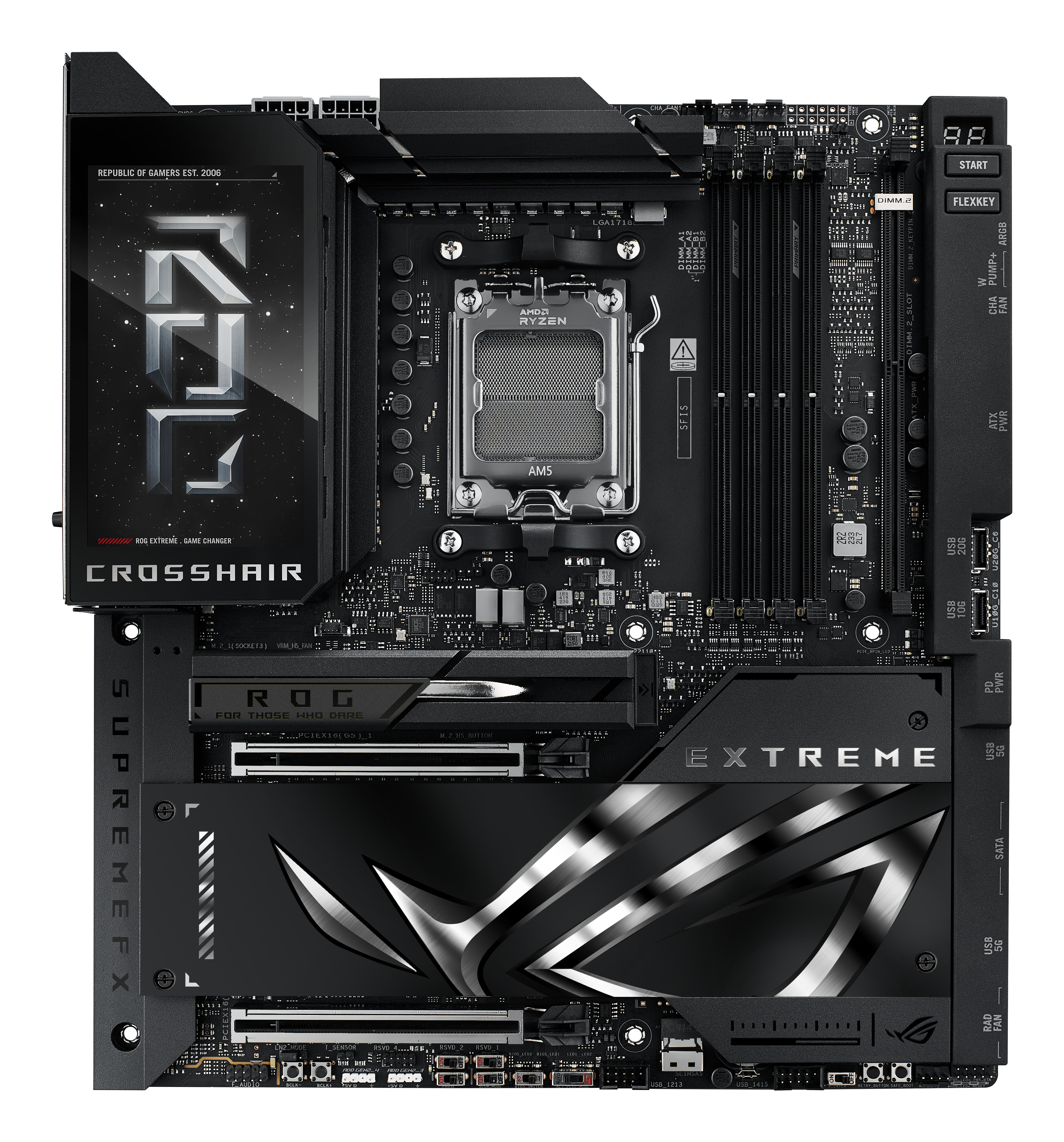 ASUS ROG CROSSHAIR X870E EXTREME - Motherboard - ATX - Socket AM5 - AMD X870E Chipsatz - USB4, USB-C 3.2 Gen2, USB 3.2 Gen 2, USB-C 3.2 Gen 2x2, USB 3.2 Gen 1 - Wi-Fi 7, Bluetooth, 5 Gigabit Ethernet, 10 Gigabit LAN - Onboard-Grafik (CPU erforderlich)