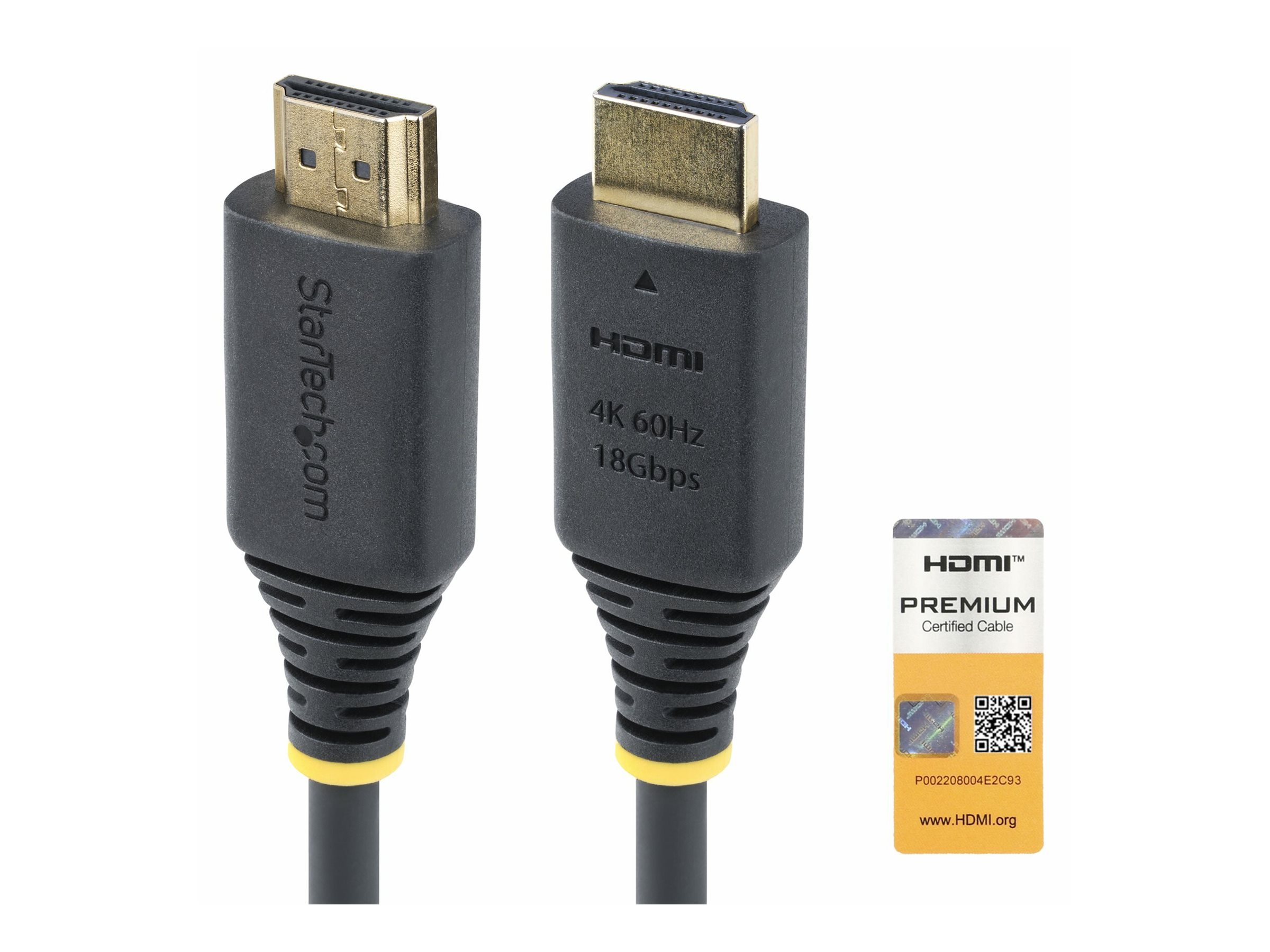 StarTech.com Cble HDMI Haut Dbit de 4m Certifi Premium, 4K 60Hz/1440p 144Hz, HDR10/HDCP 2.2/ARC, 18Gbps, Cordon HDMI 2.0 UHD pour TV/Moniteur/Affichage, Gaine TPE