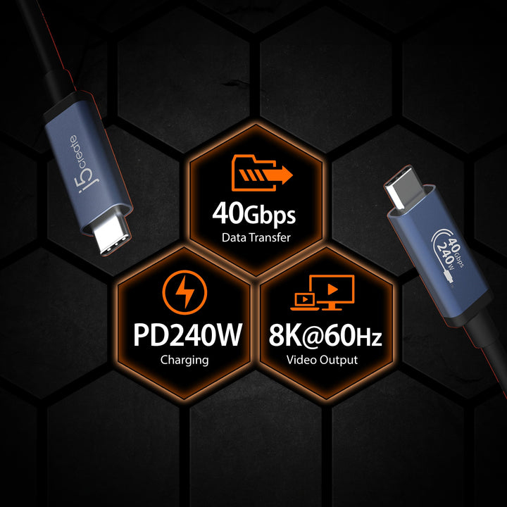 j5create JUC29L08 USB 40Gbps 240W USB Type-C� Cable