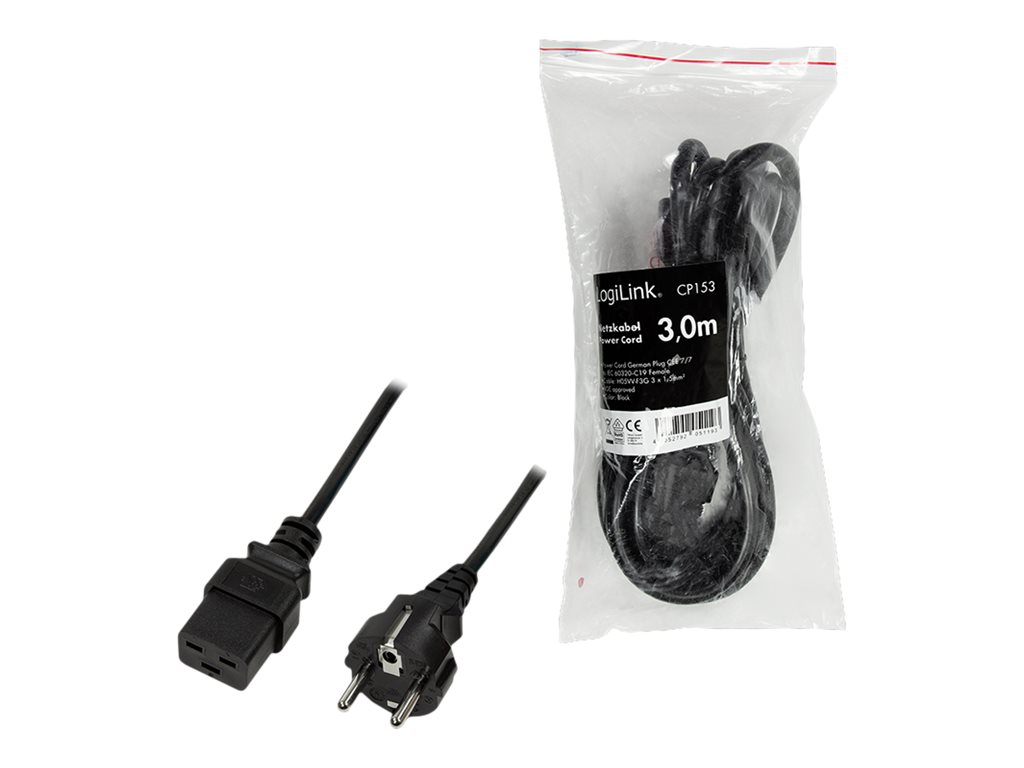 LogiLink CP153 cable de transmisi�n Negro 3 m CEE7/7 C19 acoplador