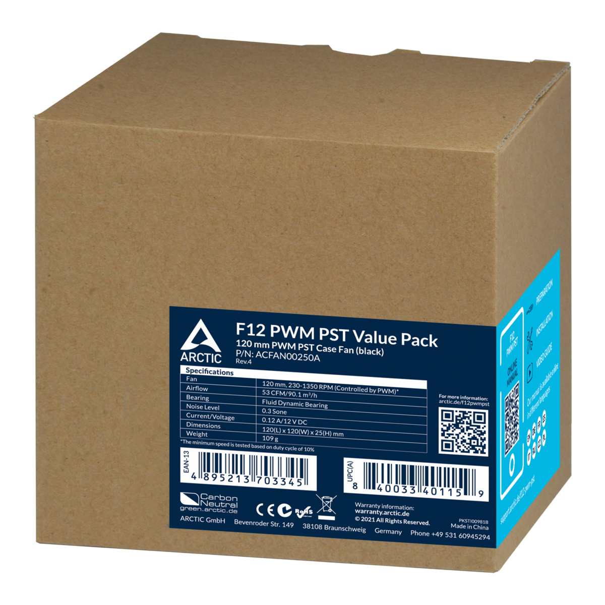 Arctic F12 PWM PST - Value Pack - Gehuselfter - 120 mm - Schwarz (Packung mit 5)