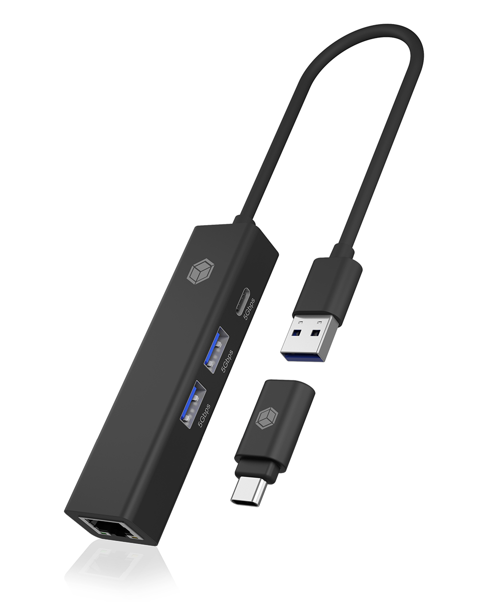 ICY BOX USB Hub 2x USB USB-C and LAN Black