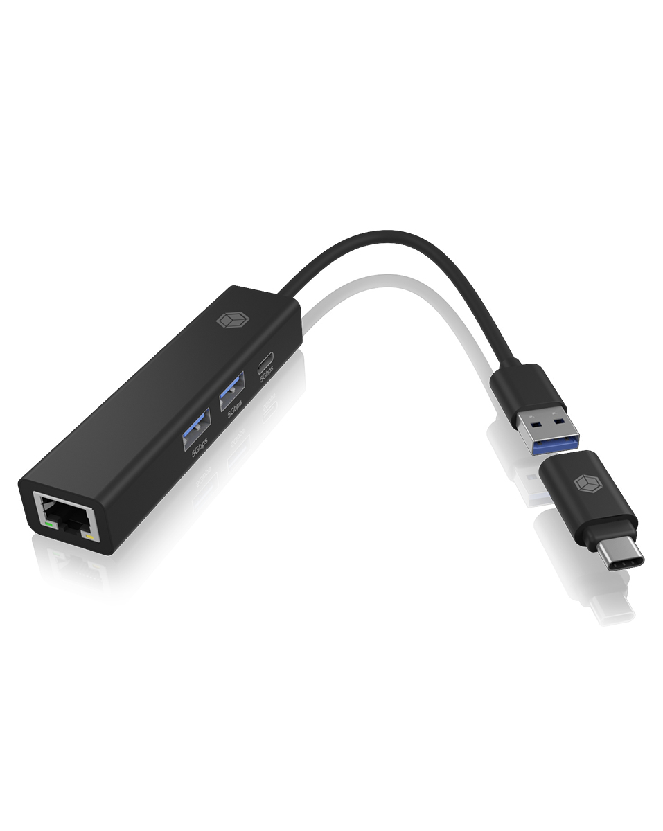 ICY BOX USB Hub 2x USB USB-C and LAN Black