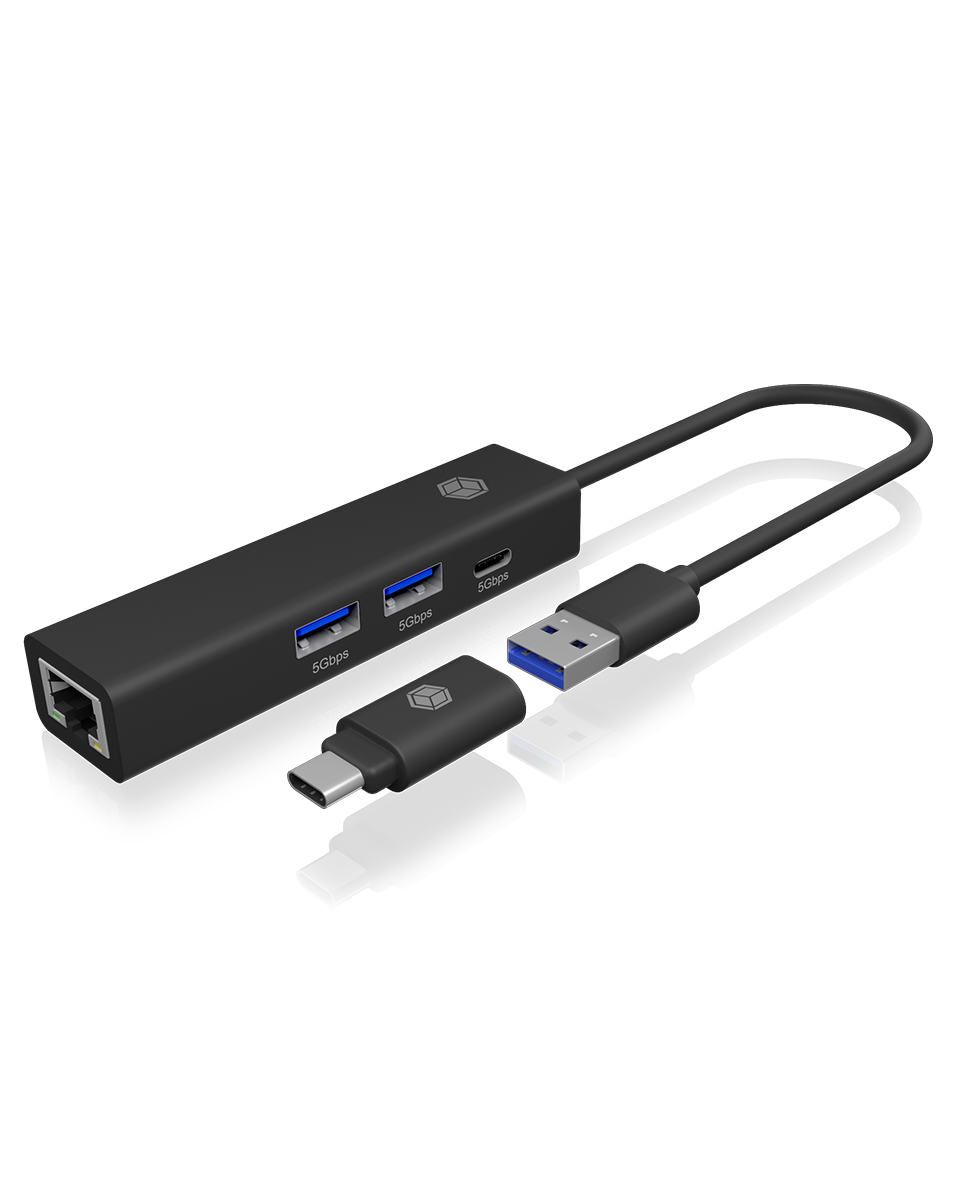 ICY BOX USB Hub 2x USB USB-C and LAN Black