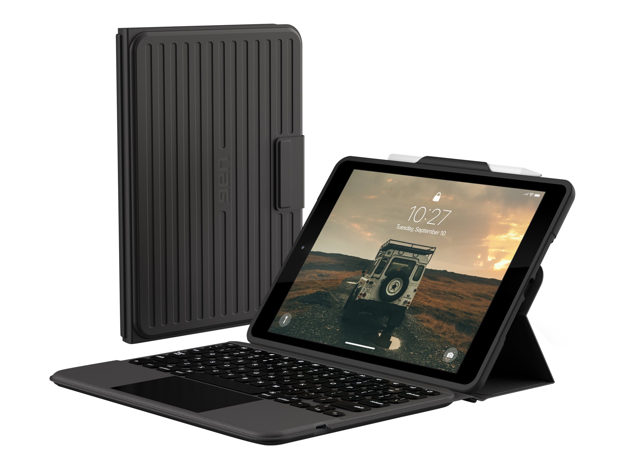 Urban Armor Gear UAG Rugged Bluetooth Keyboard w/Trackpad for iPad 10.2 German - Black/Ash - Tastatur und Folioh�lle (H�lle)