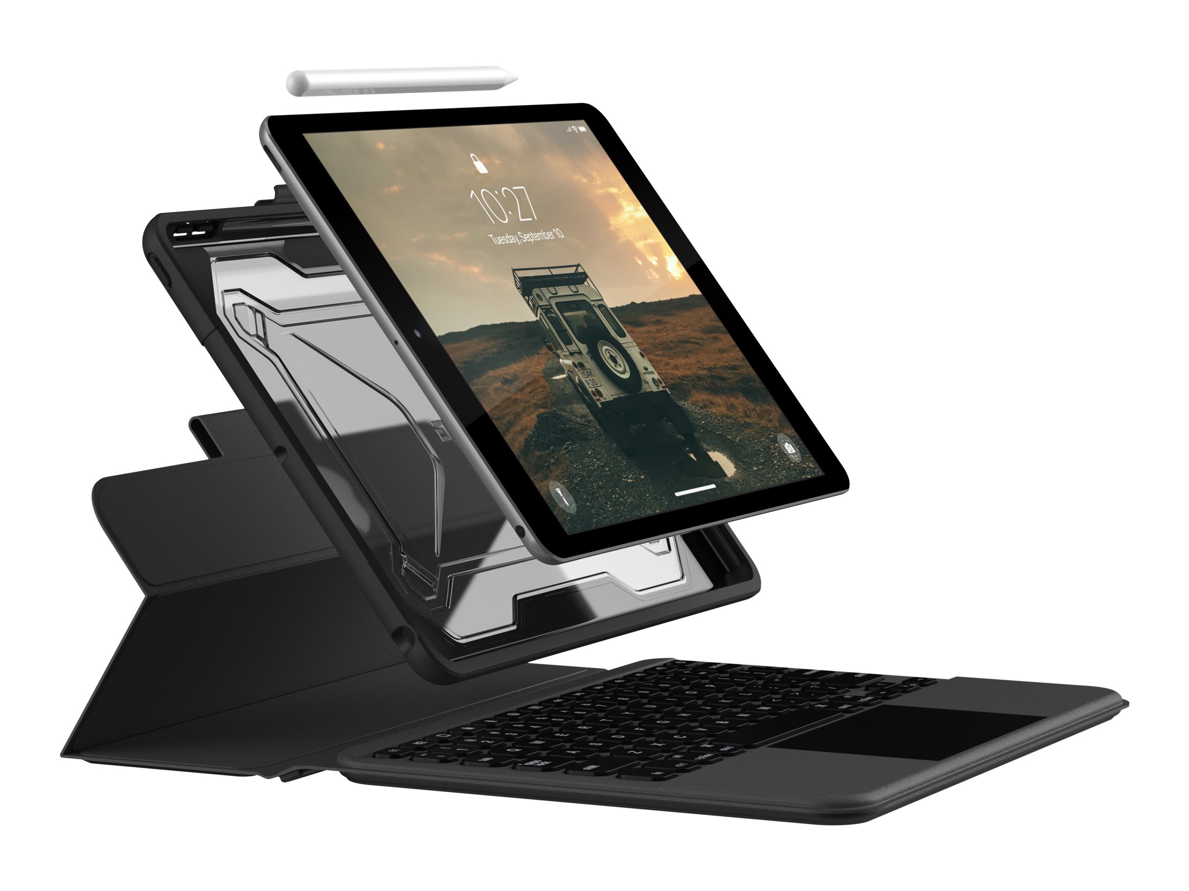 Urban Armor Gear UAG Rugged Bluetooth Keyboard w/Trackpad for iPad 10.2 German - Black/Ash - Tastatur und Folioh�lle (H�lle)