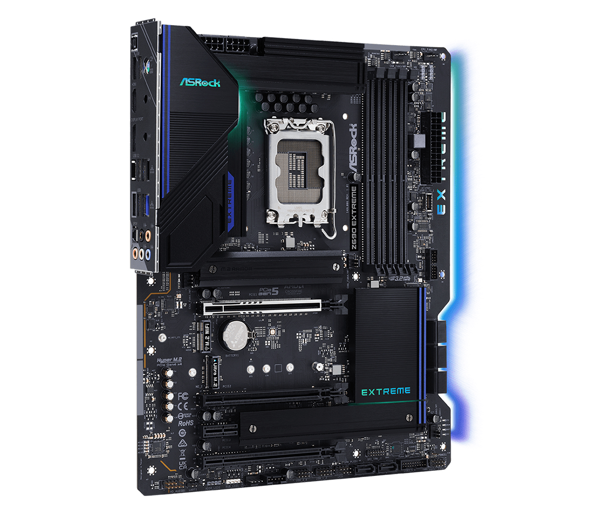ASRock Z690 Extreme - Motherboard - ATX - LGA1700-Sockel - Z690 Chipsatz - USB-C Gen2, USB 3.2 Gen 1, USB 3.2 Gen 2, USB-C Gen 2x2 - Gigabit LAN, 2.5 Gigabit LAN - Onboard-Grafik (CPU erforderlich)