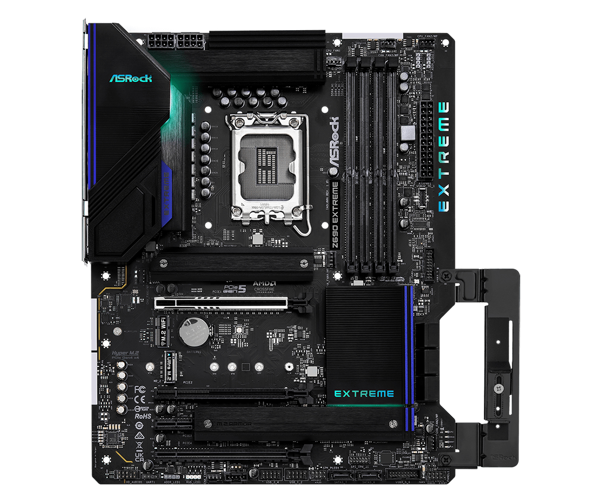 ASRock Z690 Extreme - Motherboard - ATX - LGA1700-Sockel - Z690 Chipsatz - USB-C Gen2, USB 3.2 Gen 1, USB 3.2 Gen 2, USB-C Gen 2x2 - Gigabit LAN, 2.5 Gigabit LAN - Onboard-Grafik (CPU erforderlich)