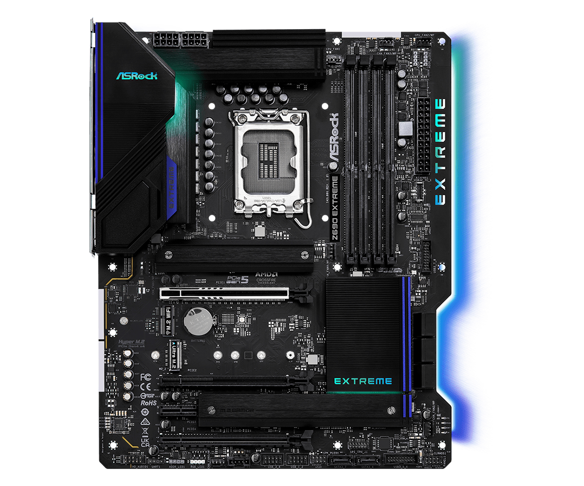 ASRock Z690 Extreme - Motherboard - ATX - LGA1700-Sockel - Z690 Chipsatz - USB-C Gen2, USB 3.2 Gen 1, USB 3.2 Gen 2, USB-C Gen 2x2 - Gigabit LAN, 2.5 Gigabit LAN - Onboard-Grafik (CPU erforderlich)
