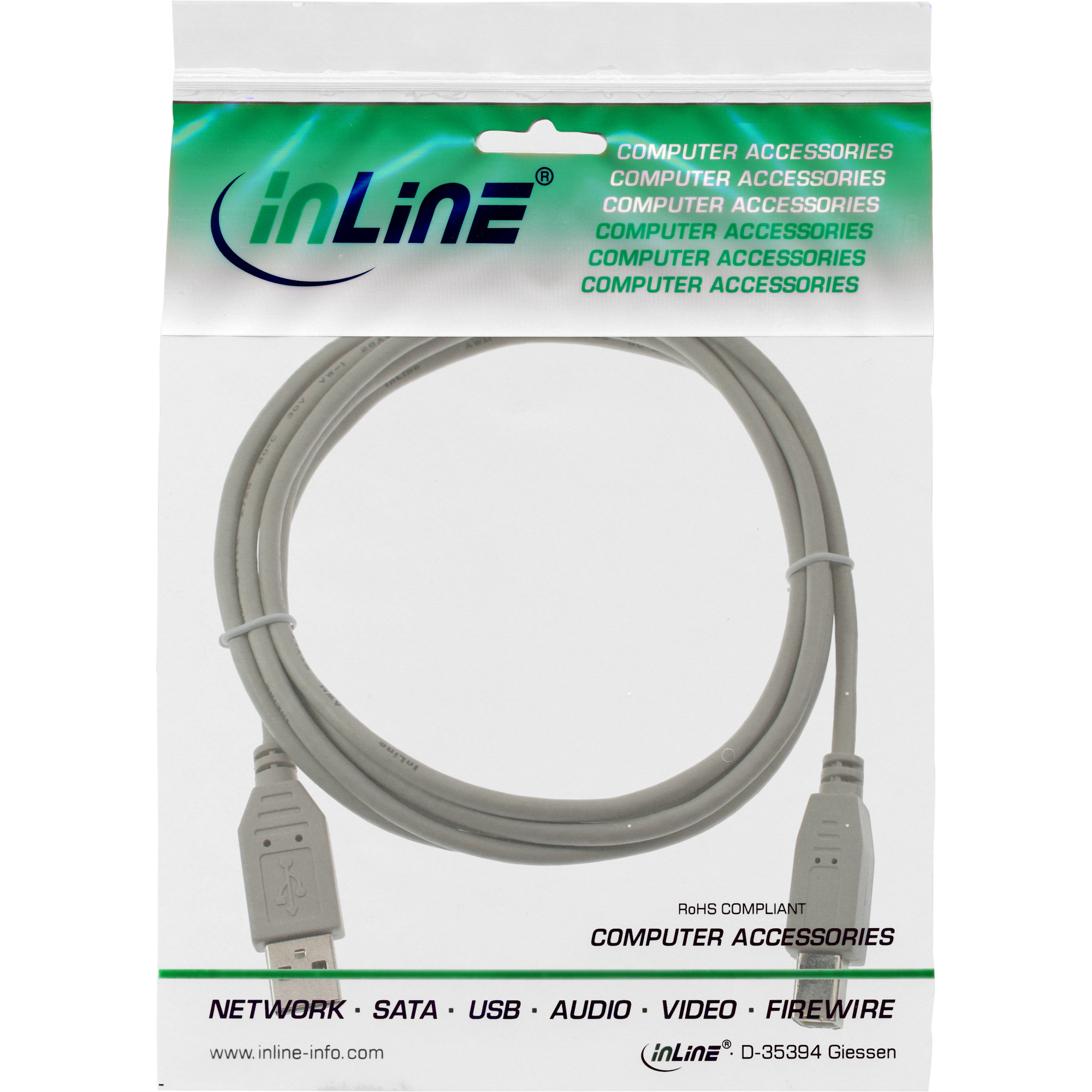 InLine USB 2.0 Cable Type A male / B male beige 3m