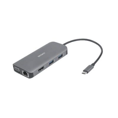 Deltaco USB-C jung?i? stotel? DELTACO, 9in1, 3x USB-A, SD/Micro SD, RJ45, HDMI, VGA, sidabrin? / USBC-HDMI25 / 1902420