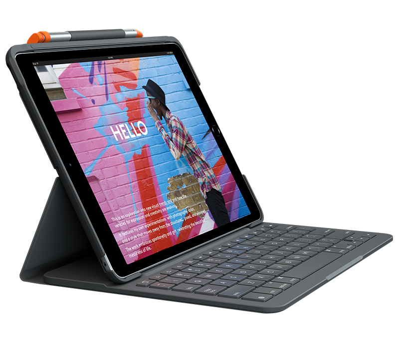 Logitech Slim Folio - Tastatur und Foliohlle - kabellos - Bluetooth - Pan-Nordic - Graphite - fr Apple 10.2-inch iPad (7. Generation, 8. Generation, 9. Generation)