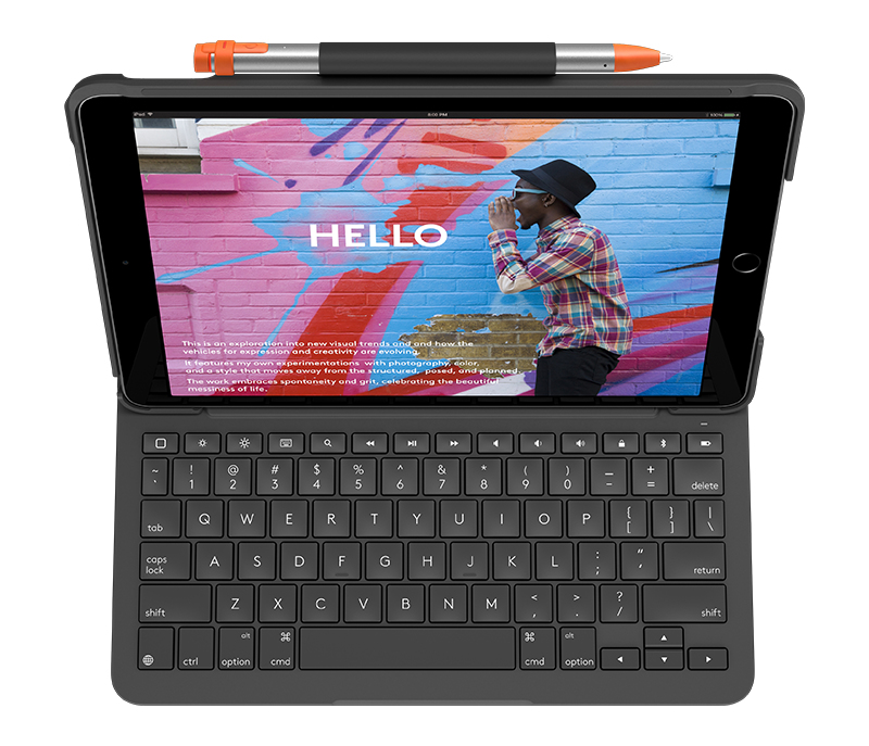 Logitech Slim Folio - Tastatur und Foliohlle - kabellos - Bluetooth - Pan-Nordic - Graphite - fr Apple 10.2-inch iPad (7. Generation, 8. Generation, 9. Generation)