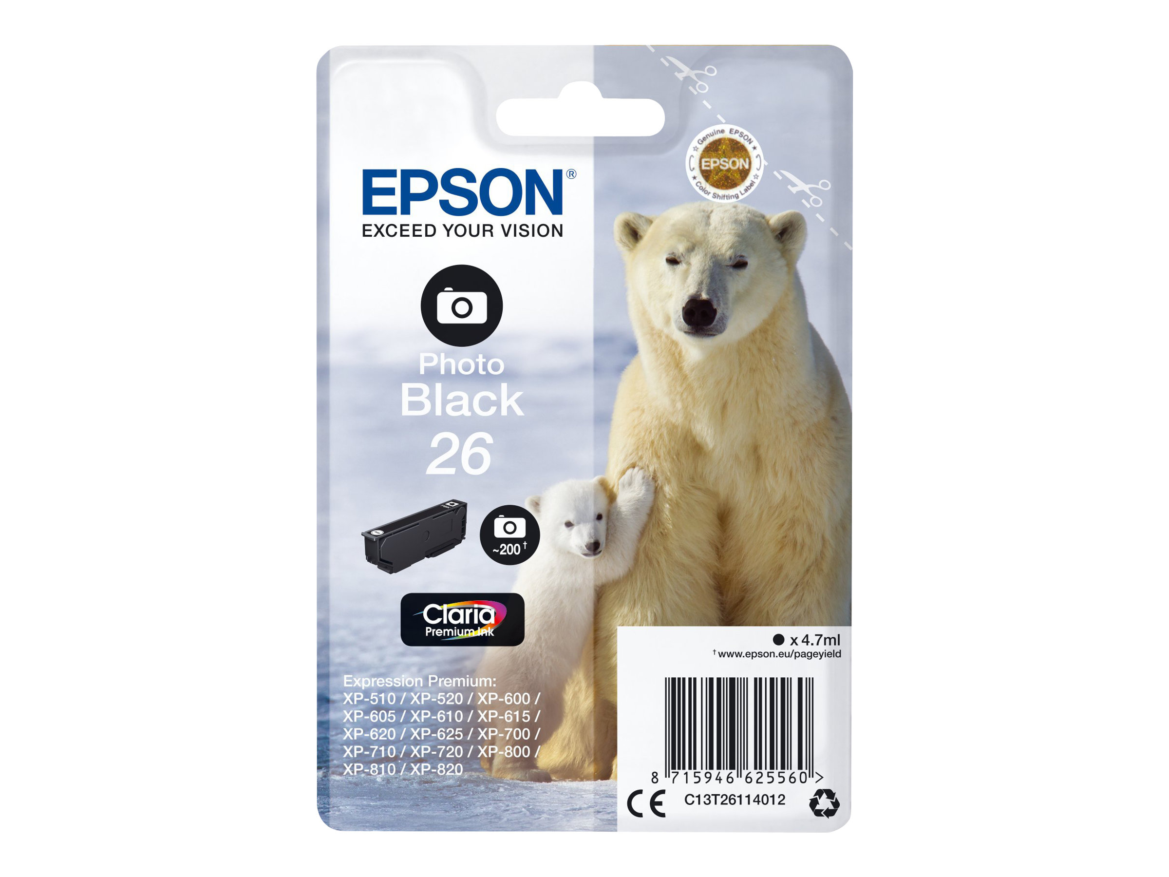 Epson Polar bear Singlepack Photo Black 26 Claria Premium Ink