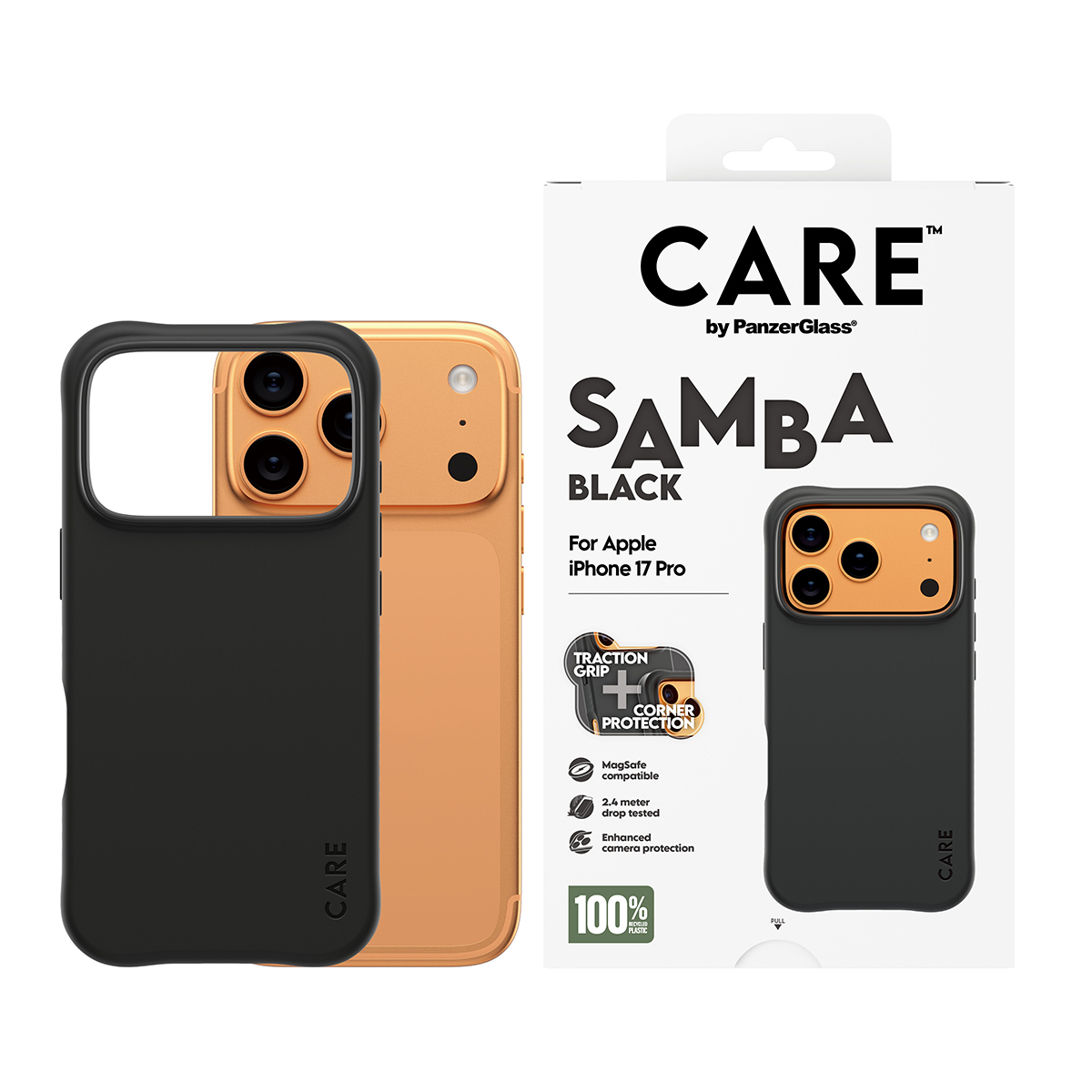 PanzerGlass CARE by � Fashionable Case Samba Black w. MagSafe iPhone 17 Pro custodia per cellulare Cover Nero