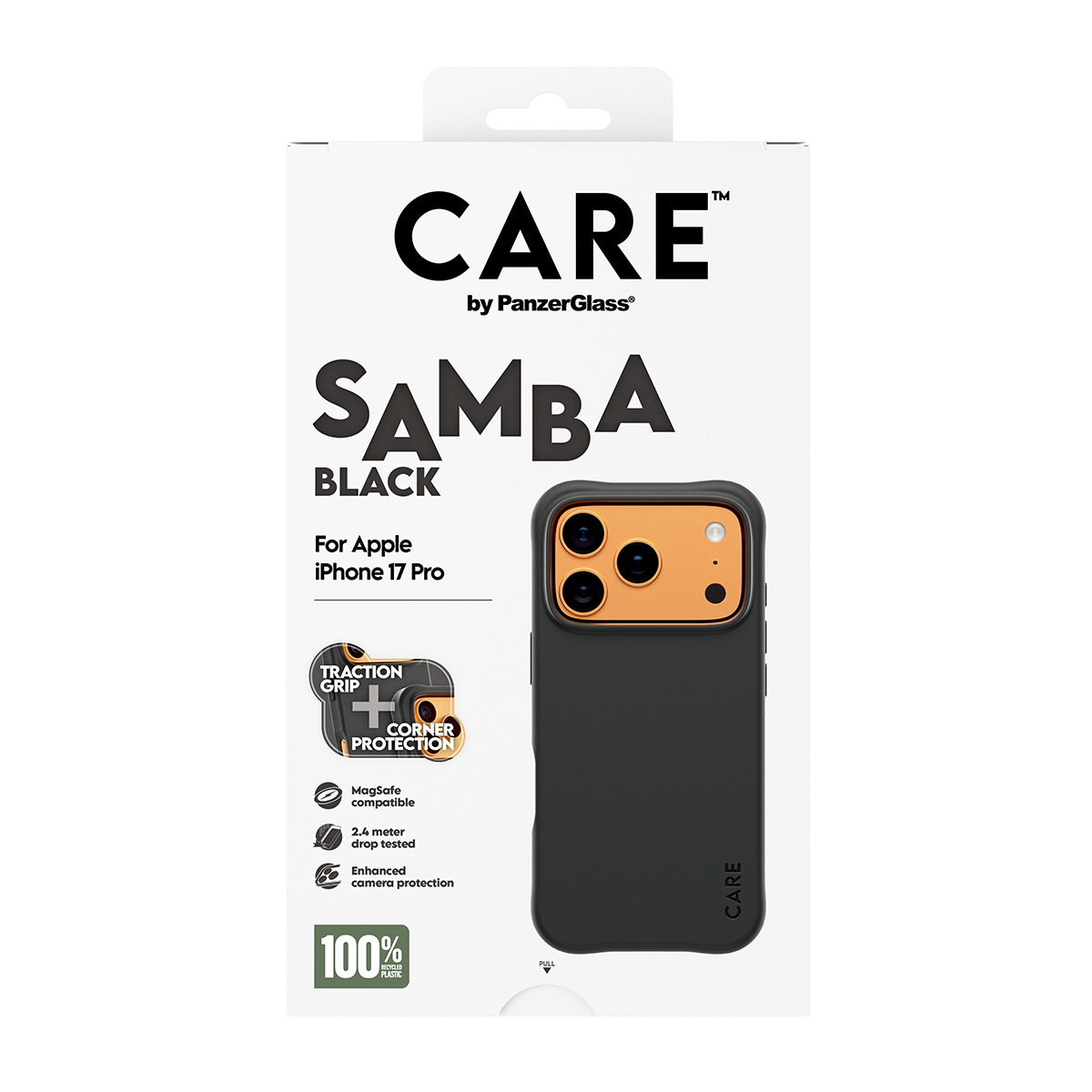 PanzerGlass CARE by � Fashionable Case Samba Black w. MagSafe iPhone 17 Pro custodia per cellulare Cover Nero