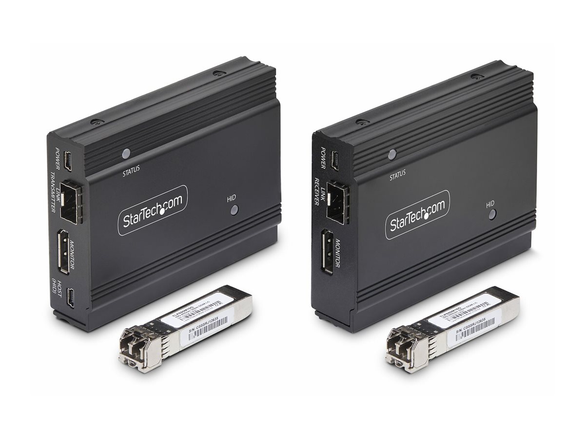 StarTech.com Kit Extensor de Consola por Fibra �ptica KVM DisplayPort - 4K 60Hz - Hasta 300m (Multimodo) - con 2 M�dulos SFP+ de 10G Pre-Instalados - Hub USB de 3 Puertos HID