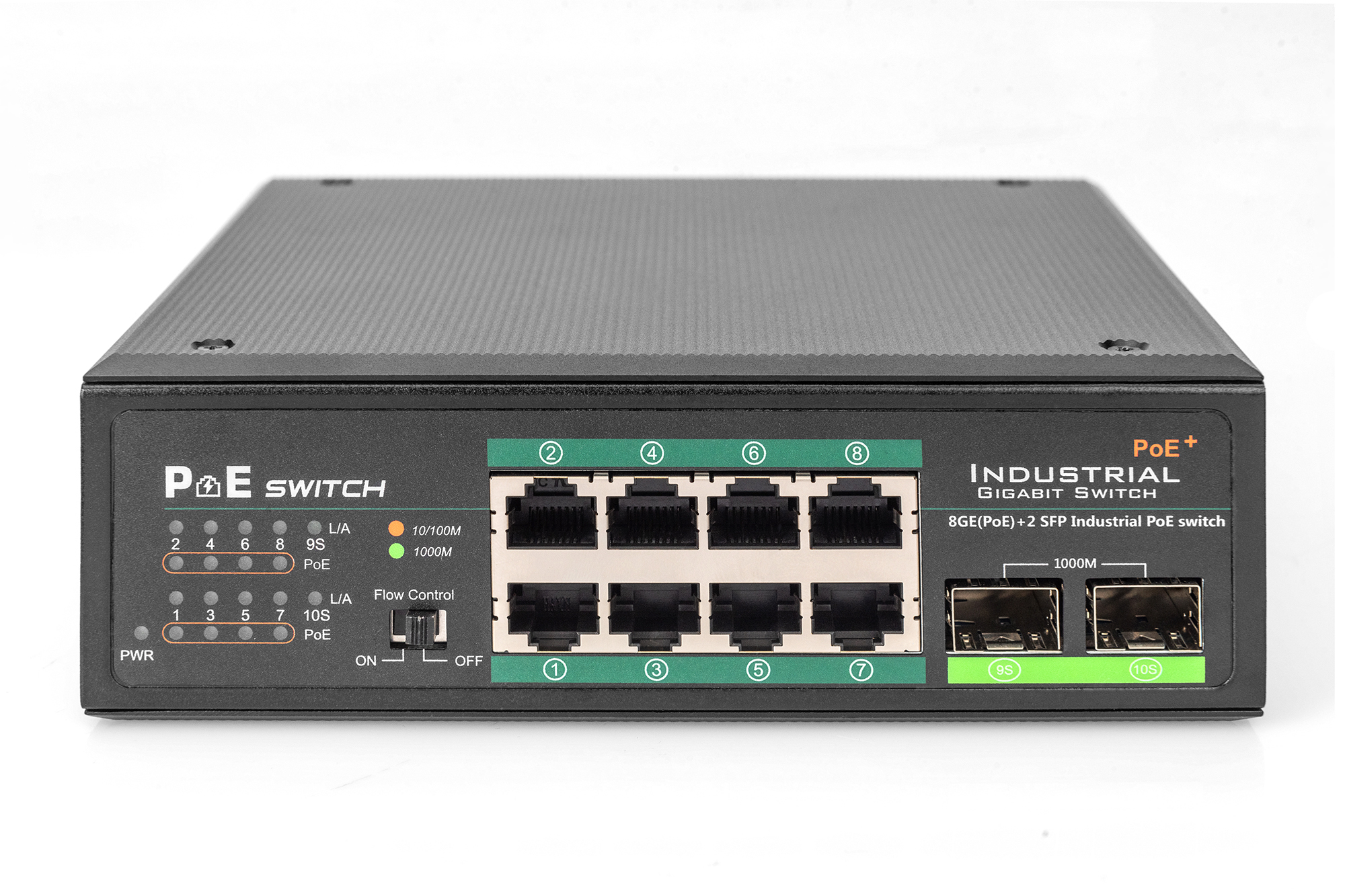 DIGITUS Industrial 8-Port Gigabit PoE Switch, Unmanaged, 2 Uplinks