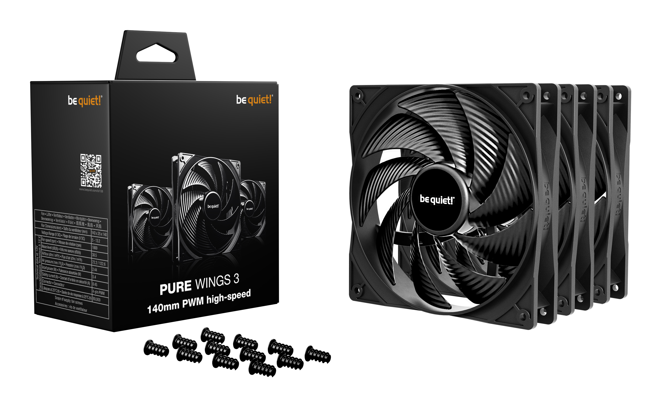 Be Quiet! Pure Wings 3 140mm - Pwm high-speed Triple Pack - Ventilator - 14 cm - Geh�use-L�fter - 30,5 dB