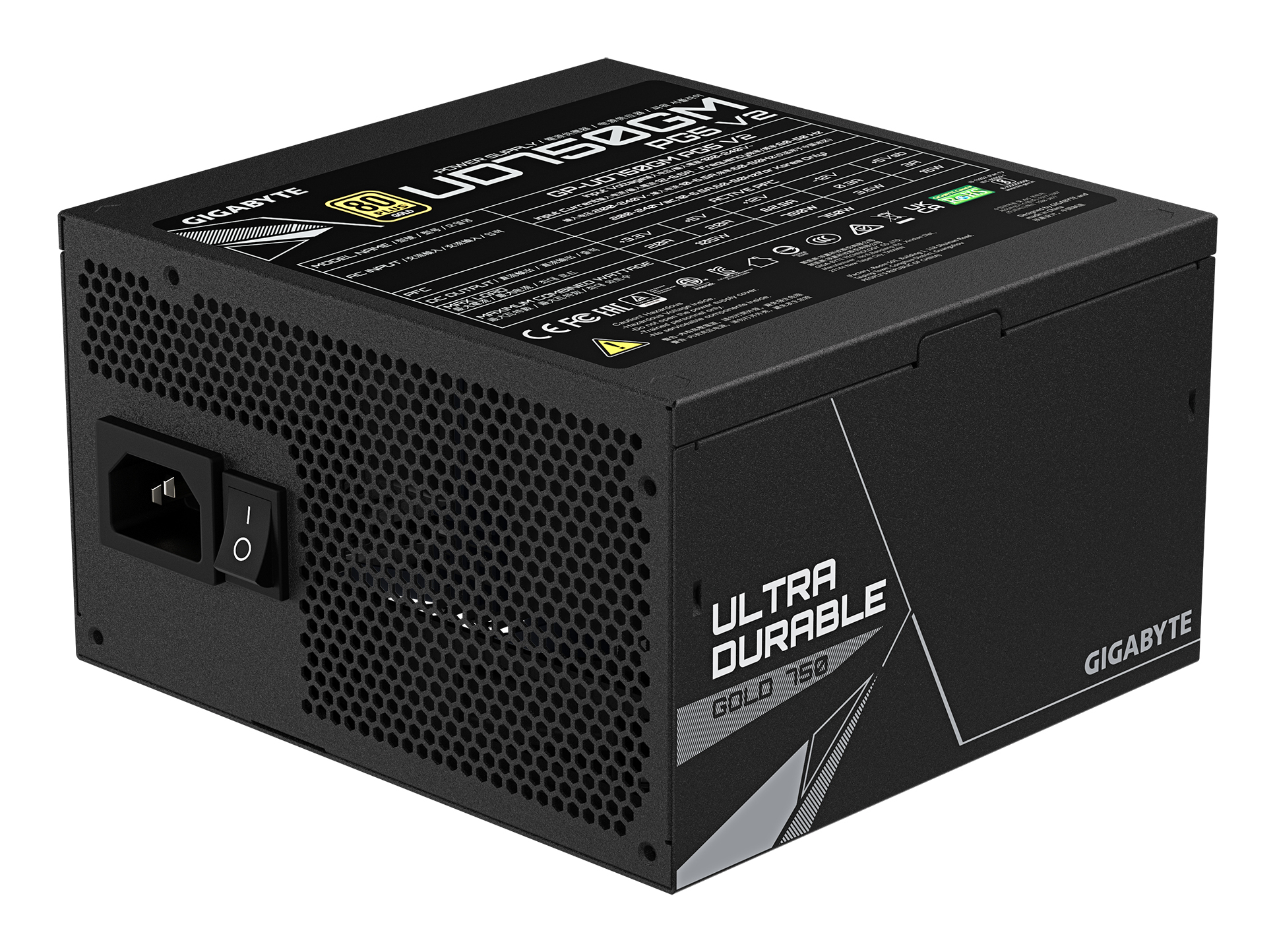 GIGABYTE UD750GM PG5 V2 Alimentatore PCIe Gen 5.1, 80 PLUS Gold, Design completamente modulare, Ventola da 120 mm, Compatibile con ATX 3.1, Spina EU