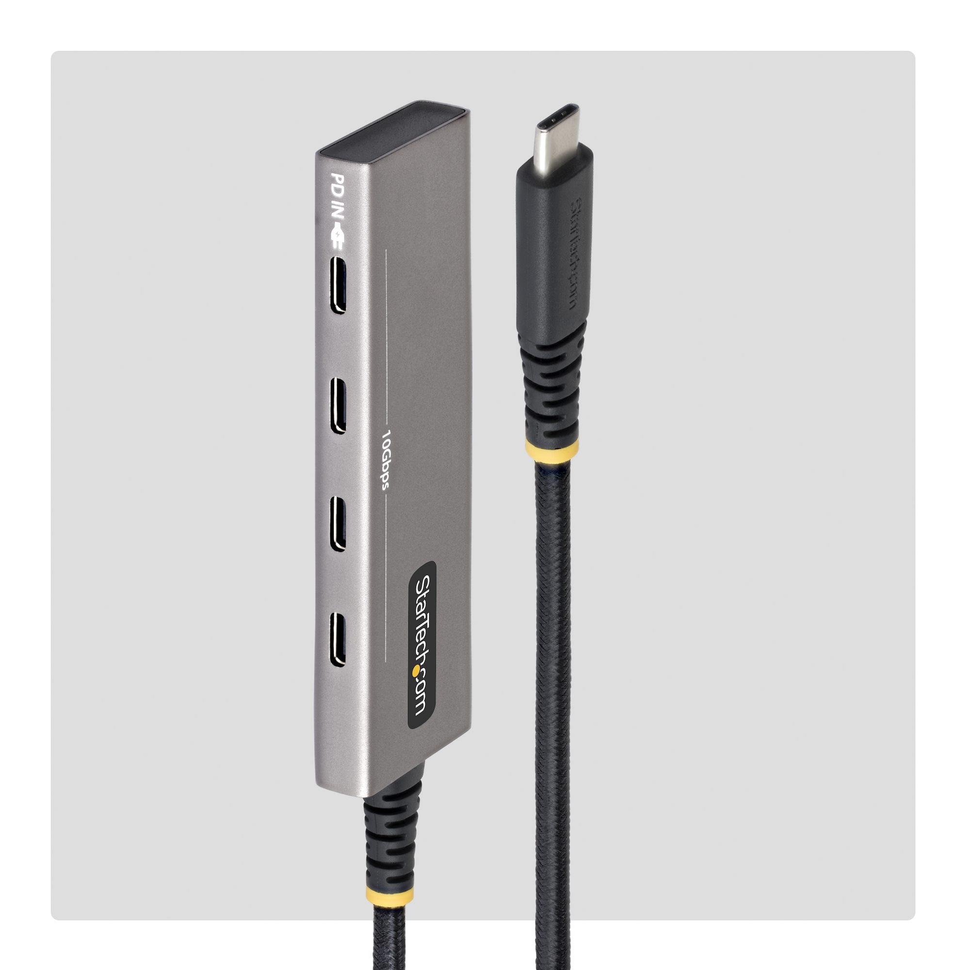 StarTech.com Startech - Hub - 4-port, 10 Gbps, 100 W PD charging, overcurrent protection, PCR aluminum - 3 x USB-C 3.2 Gen 2 + 1 x USB-C 3.2 Gen 2 (Stromversorgung)