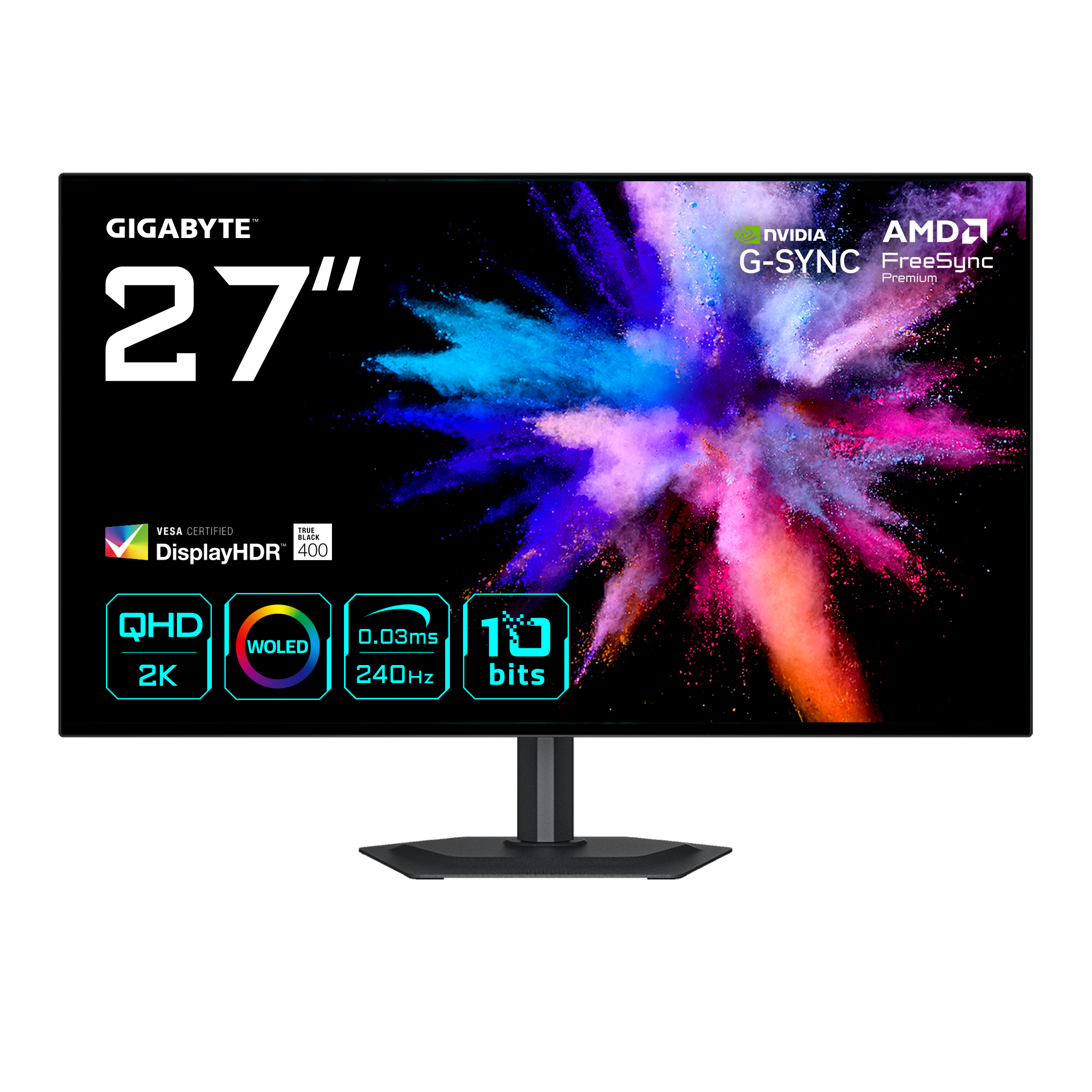 GIGABYTE GO27Q24G Monitor Gaming OLED 27 2K QHD - 2560 x 1440, 240Hz, 0.03ms, 275 cd/m�, FreeSync Premium, G-Sync Compatible, HDMI 2.1, DisplayPort 1.4