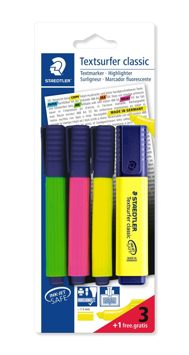 STAEDTLER Textsurfer classic - Textmarker - verschiedene Farben - Pigmenttinte - 1-5 mm (Packung mit 4)