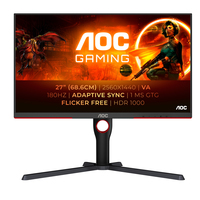 AOC Q27G3XMN/BK 27 IPS Gaming Monitor 2560 x 1440 180Hz 1ms 1x Displayport 2x HDMI - 13 cm - 27