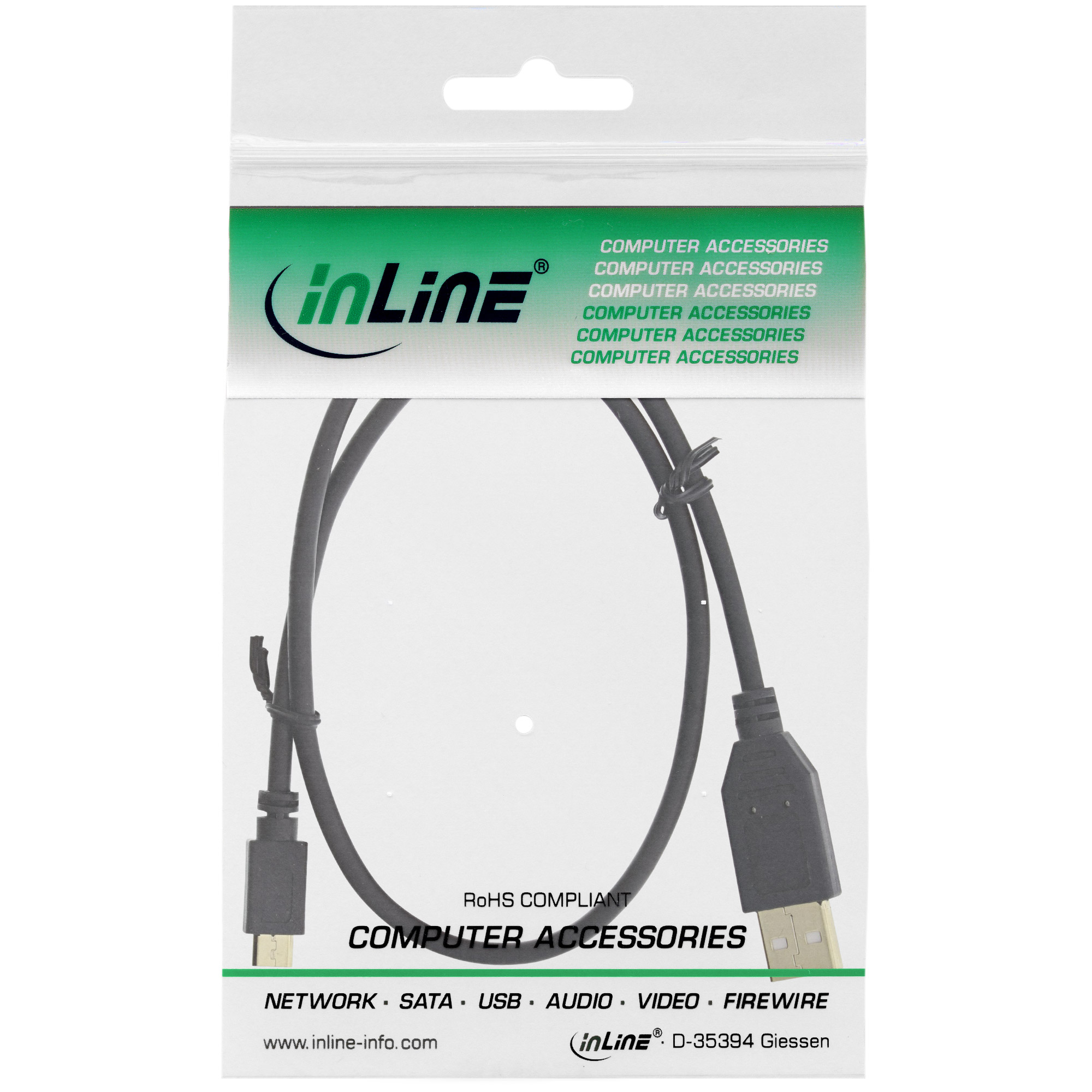 InLine Micro USB 2.0 Cable USB Type A male / Micro-B male, black, 0.5m