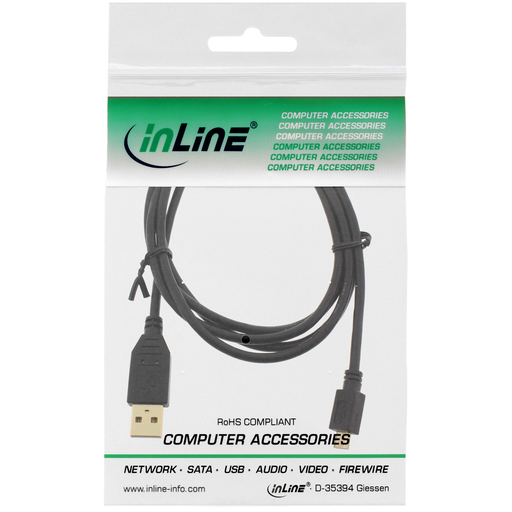 InLine Micro USB 2.0 Cable USB Type A male / Micro-B male, black, 0.5m