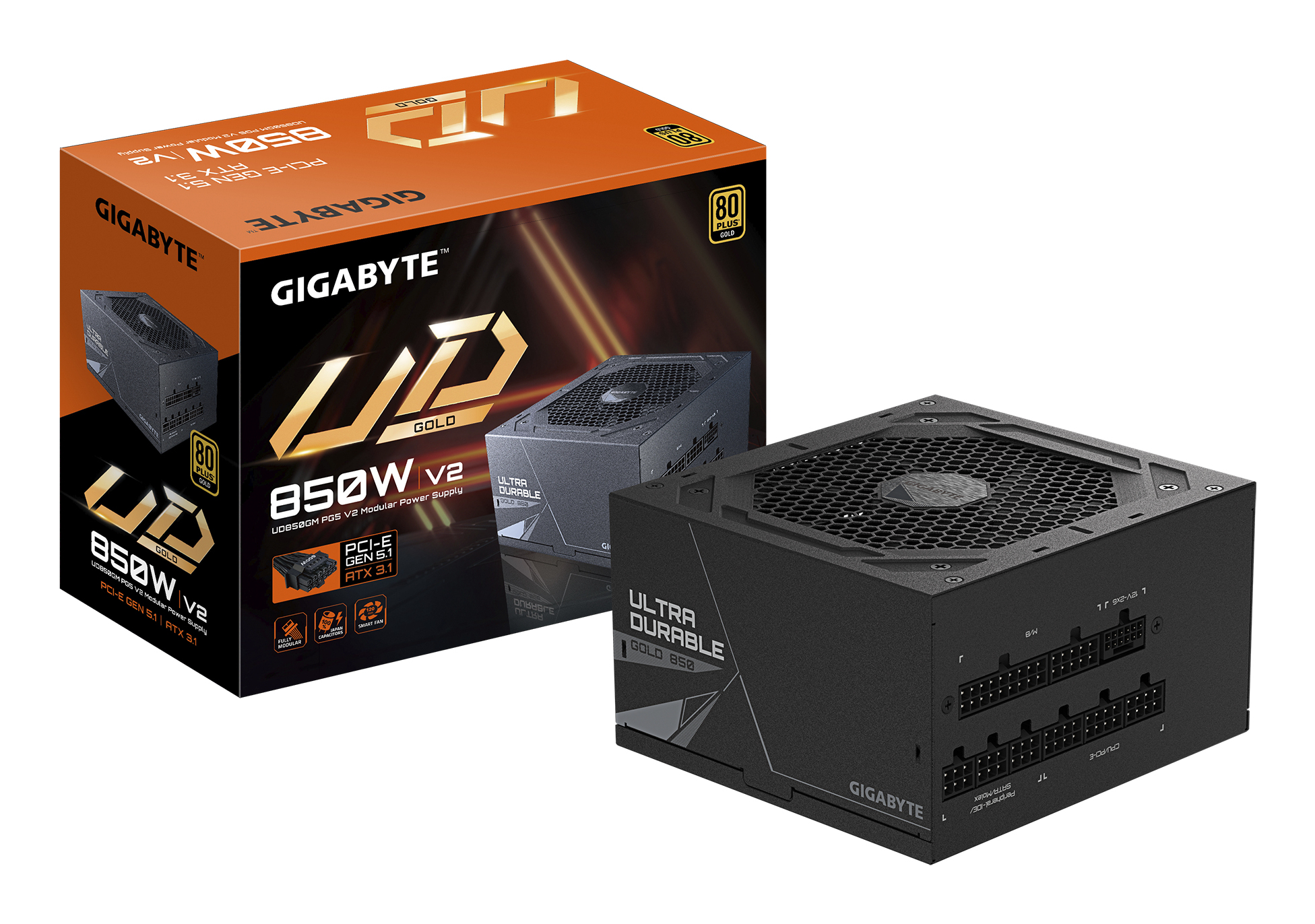 GIGABYTE UD850GM PG5 V2 Fuente de Alimentaci�n PCIe Gen 5.1, 80 PLUS Gold, Dise�o completamente modular, Ventilador de 120 mm, Compatible con ATX 3.1, Enchufe EU