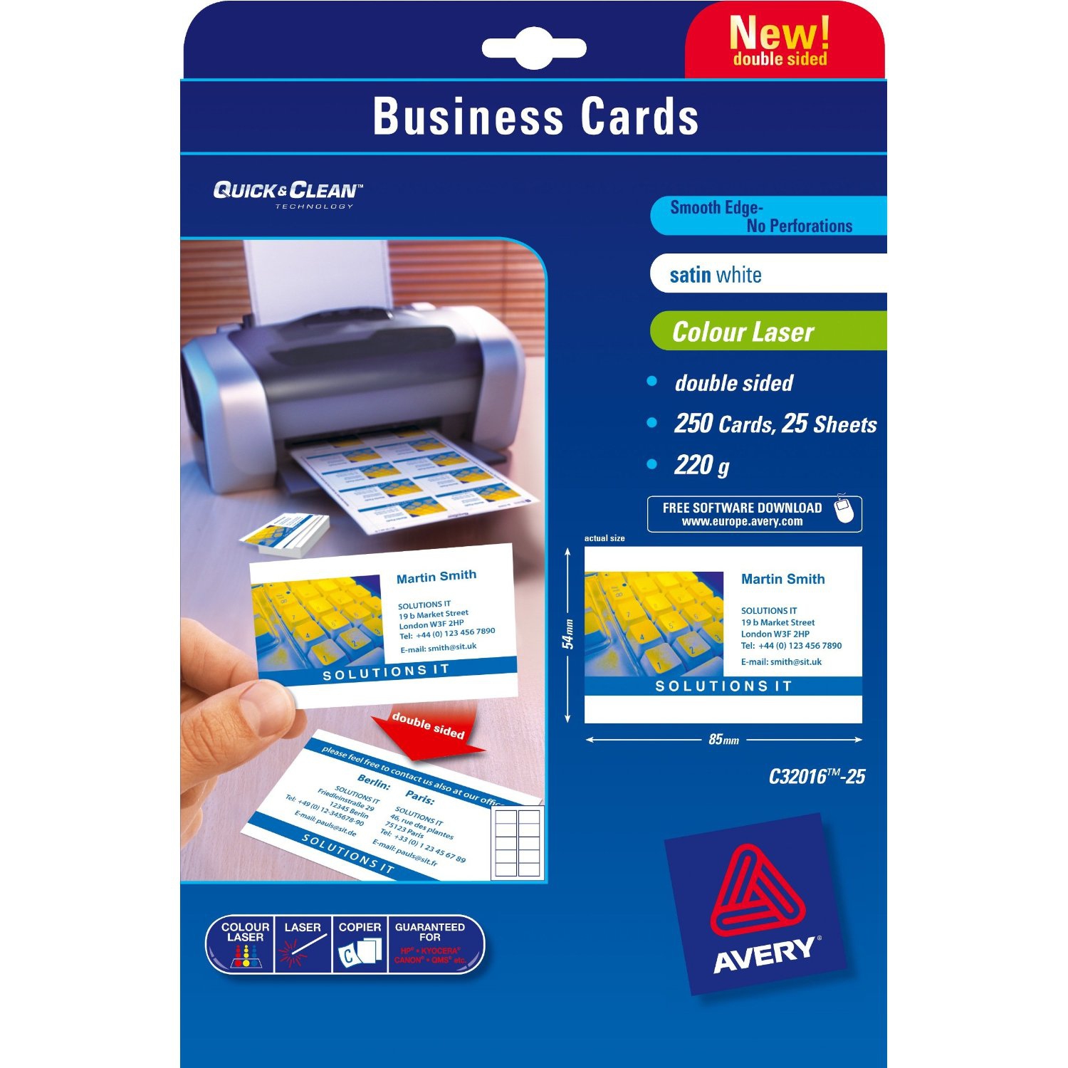 Avery Quick&Clean 85 x 54 mm (x25) business card 250 pc(s)