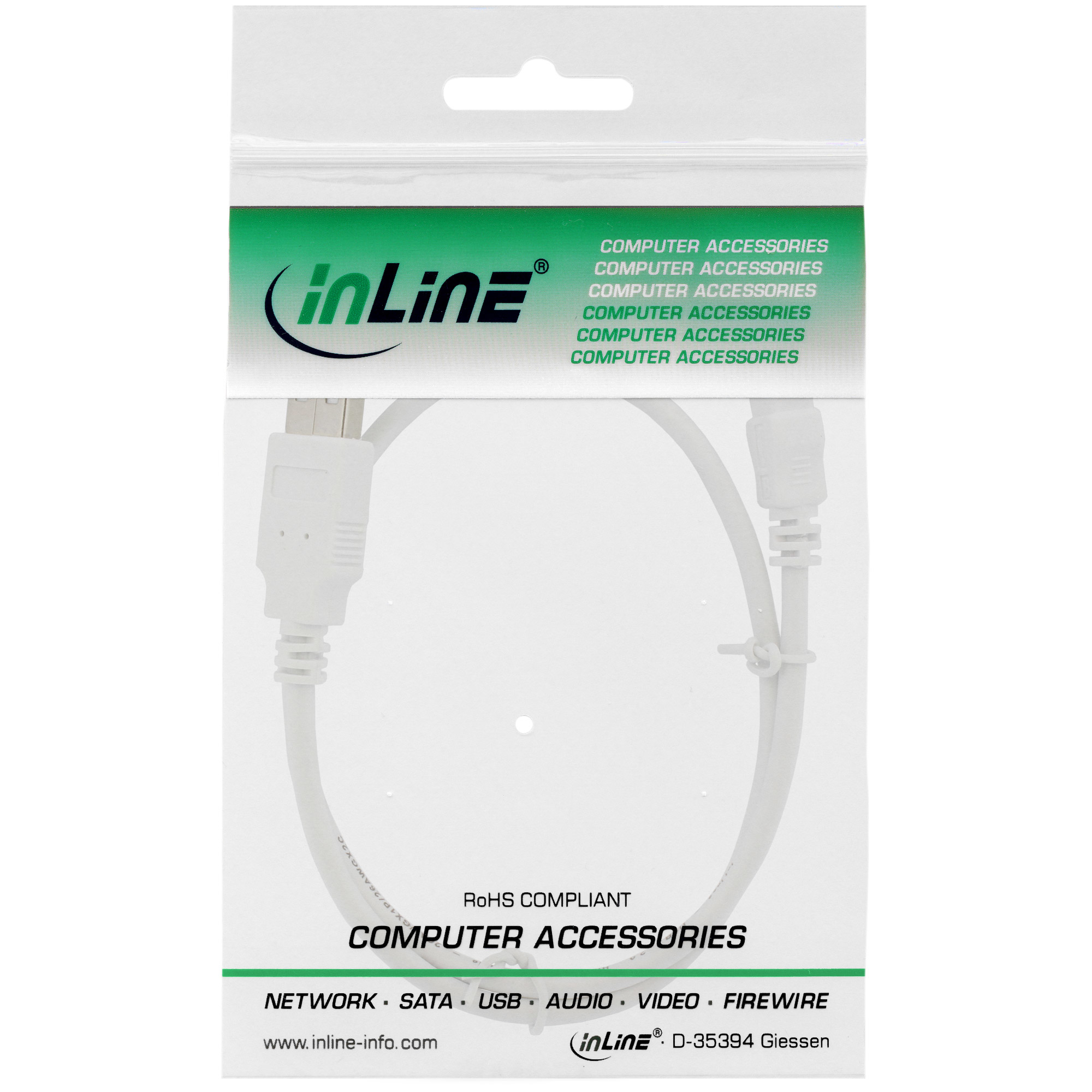 InLine USB 2.0 Mini Cable, Type A male / mini-B male (5pin), white, 0.5m