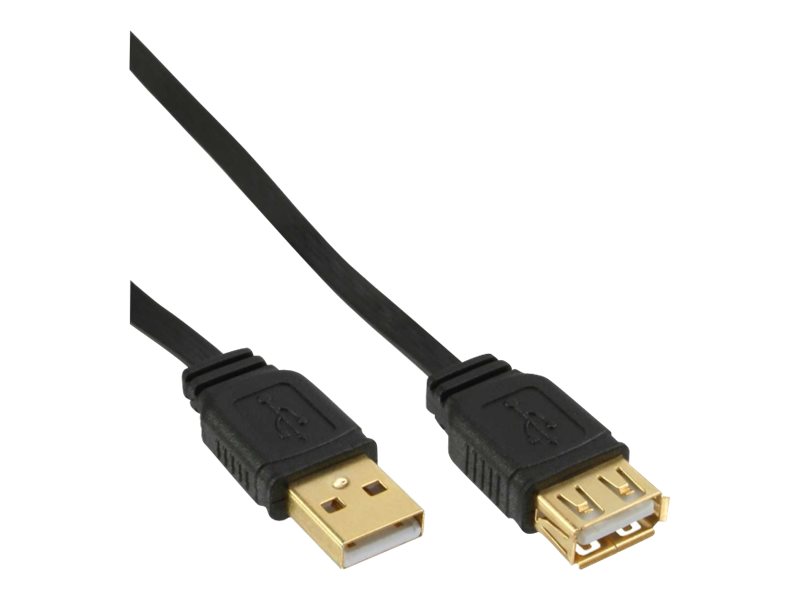 InLine Cavo USB 2.0 A maschio / A femmina, Piatto, prolunga, dorato, nero, 2m