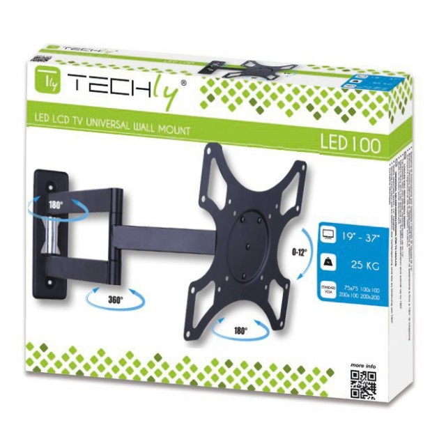 Techly LED 100 - Befestigungskit (Schwenkarm-Wandhalterung) f�r LCD-Display - Schwarz - Bildschirmgr��e: 48.3-94 cm (19-37)