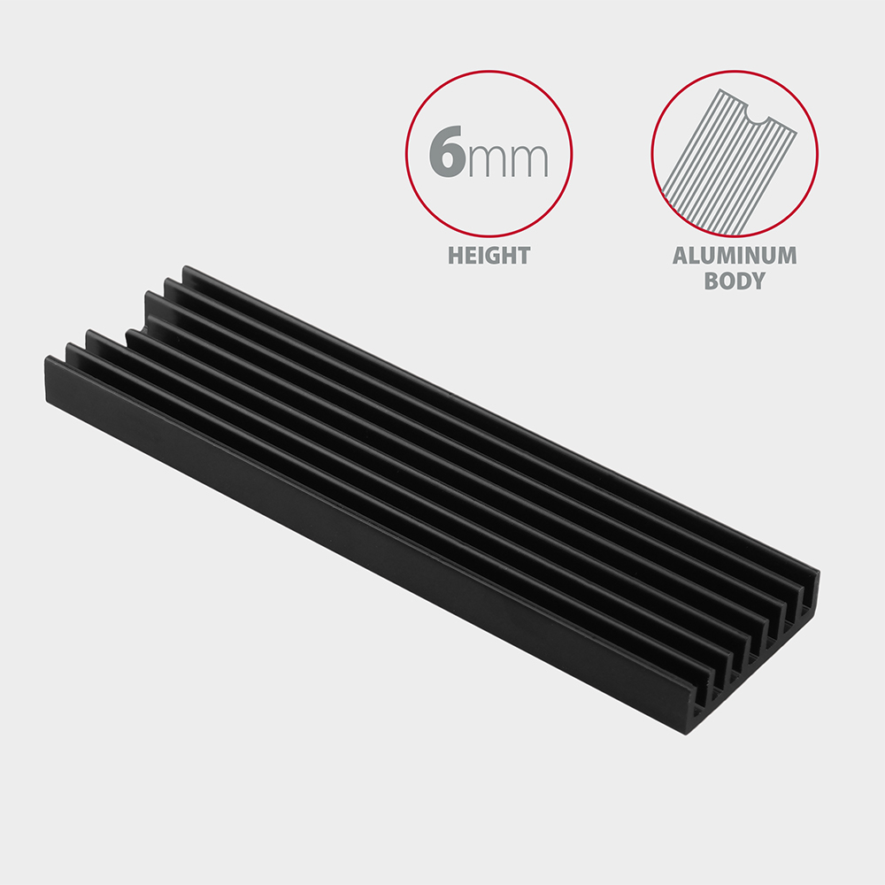 Axagon CLR-M2L6 computer cooling system M.2 NVMe SSD, Solid-state drive Heatsink/Radiatior Black 1 pc(s)