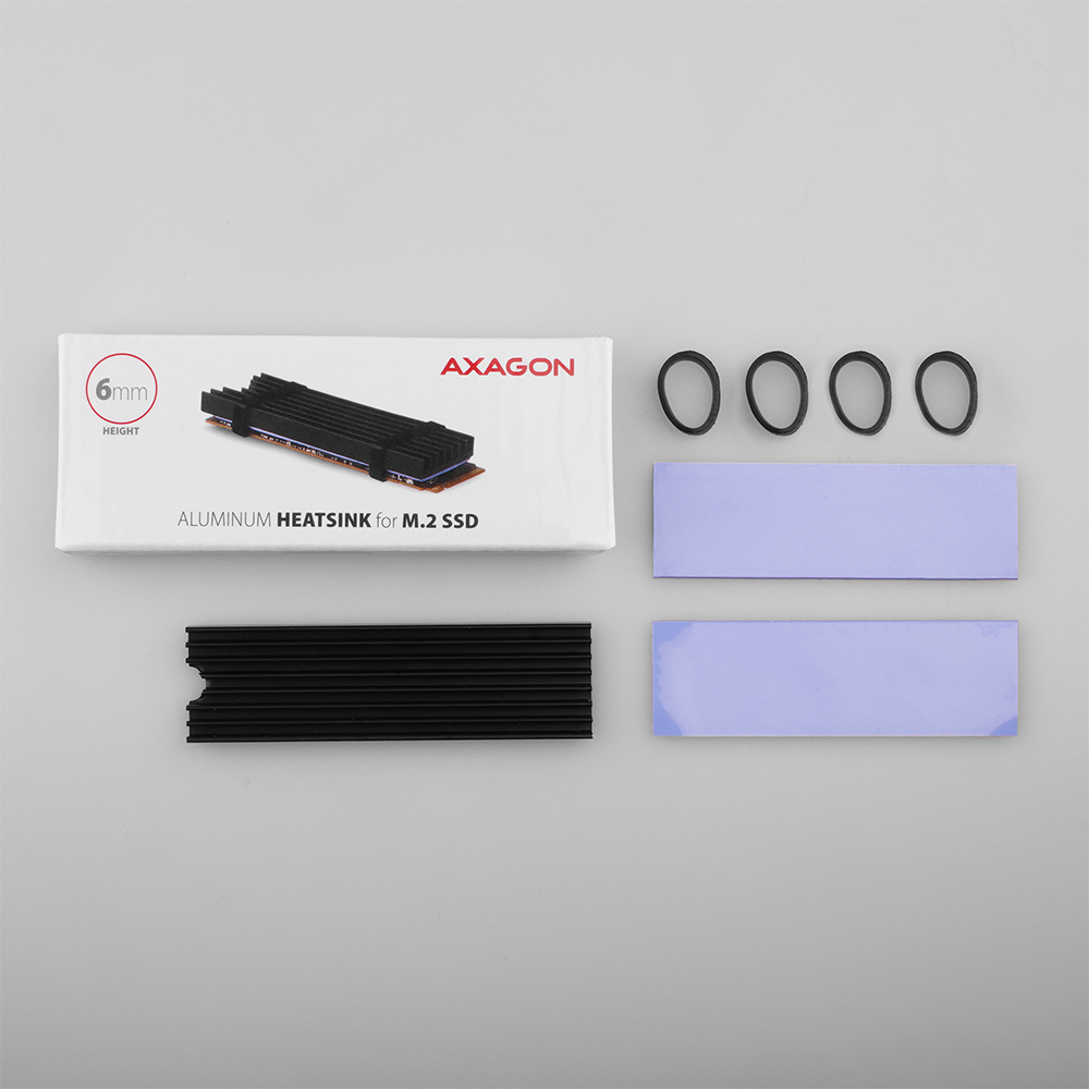 Axagon CLR-M2L6 computer cooling system M.2 NVMe SSD, Solid-state drive Heatsink/Radiatior Black 1 pc(s)