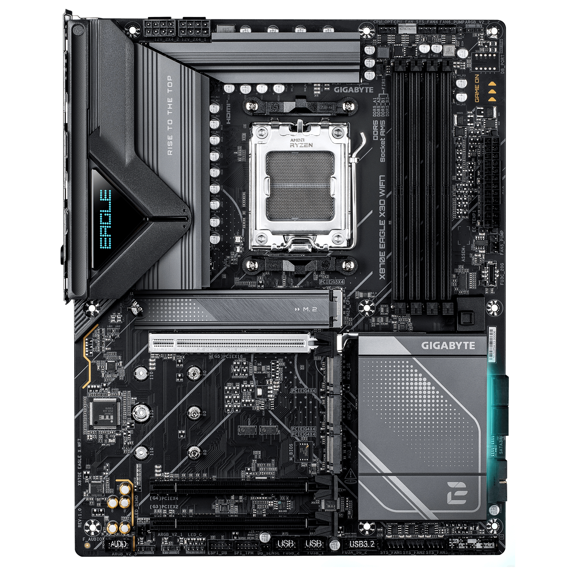 GIGABYTE X870E EAGLE X3D WIFI7 Placa Base Compatible con CPUs AMD Ryzen 9000, VRM digital de 14+2+2 fases, hasta 9000 Hz DDR5 (OC), 1� PCIe 5.0 + 3� PCIe 4.0, Wi-Fi 7, LAN 5 GbE, USB 4