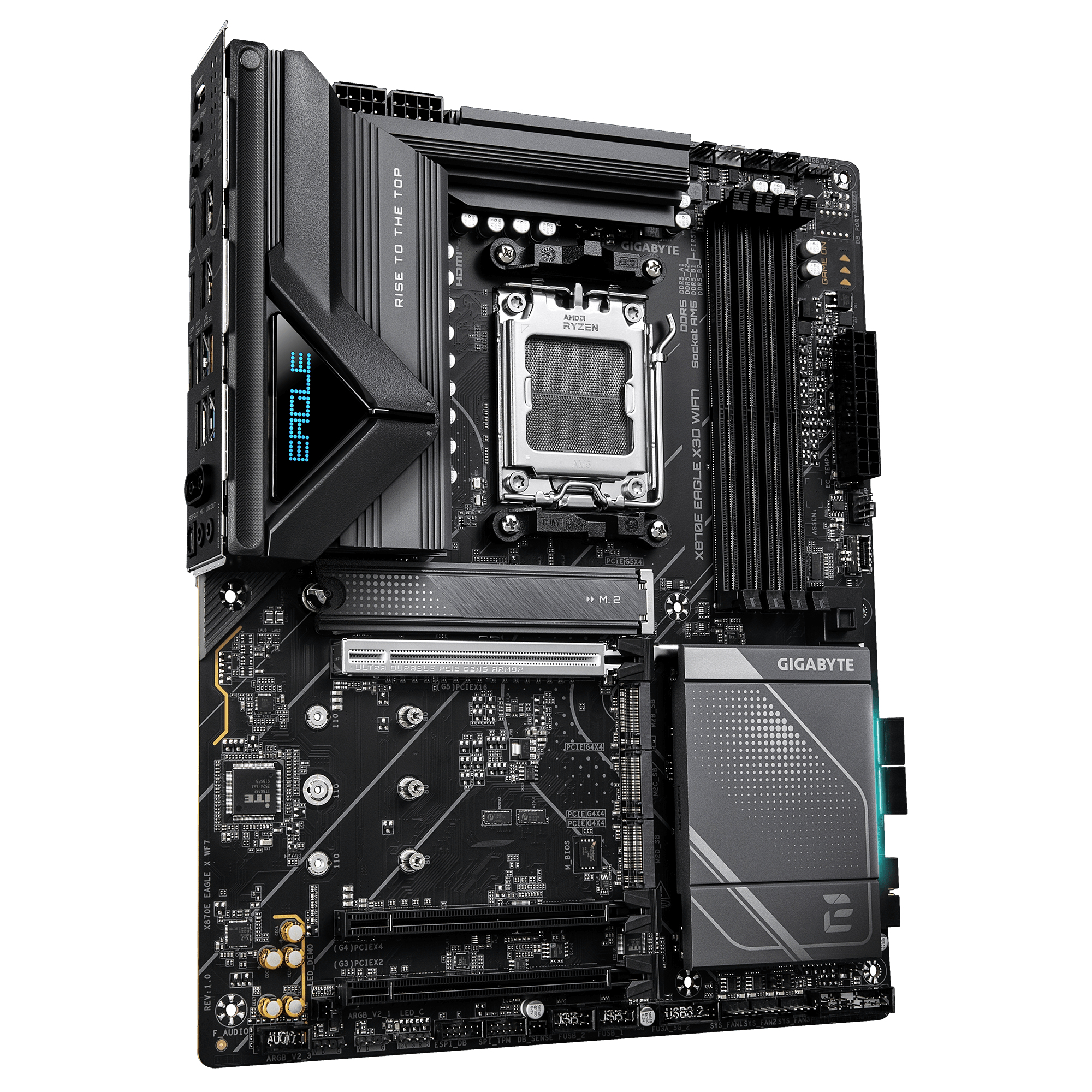 GIGABYTE X870E EAGLE X3D WIFI7 Placa Base Compatible con CPUs AMD Ryzen 9000, VRM digital de 14+2+2 fases, hasta 9000 Hz DDR5 (OC), 1� PCIe 5.0 + 3� PCIe 4.0, Wi-Fi 7, LAN 5 GbE, USB 4