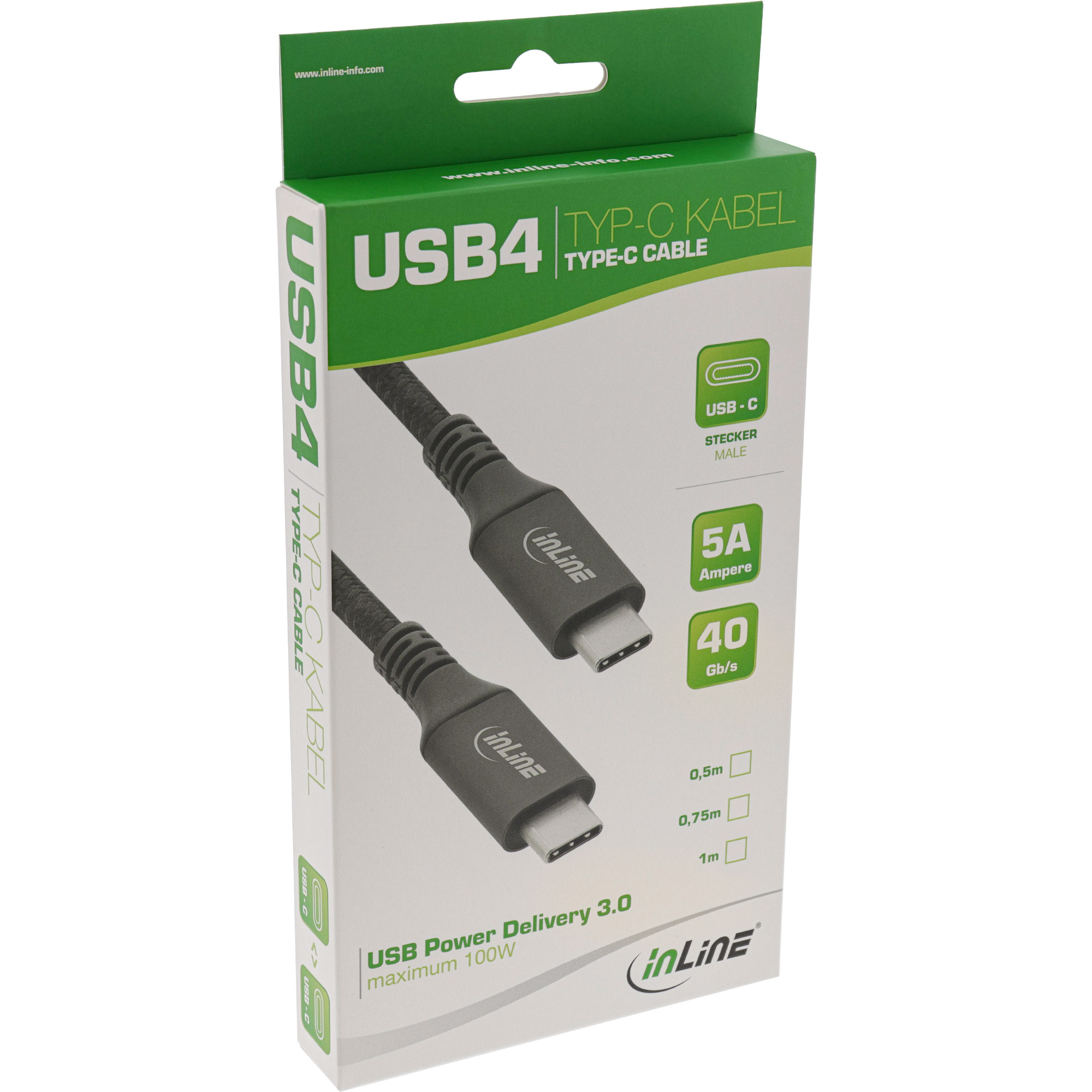 InLine 35901A cble USB 1 m USB4 Gen 3x2 USB C Noir