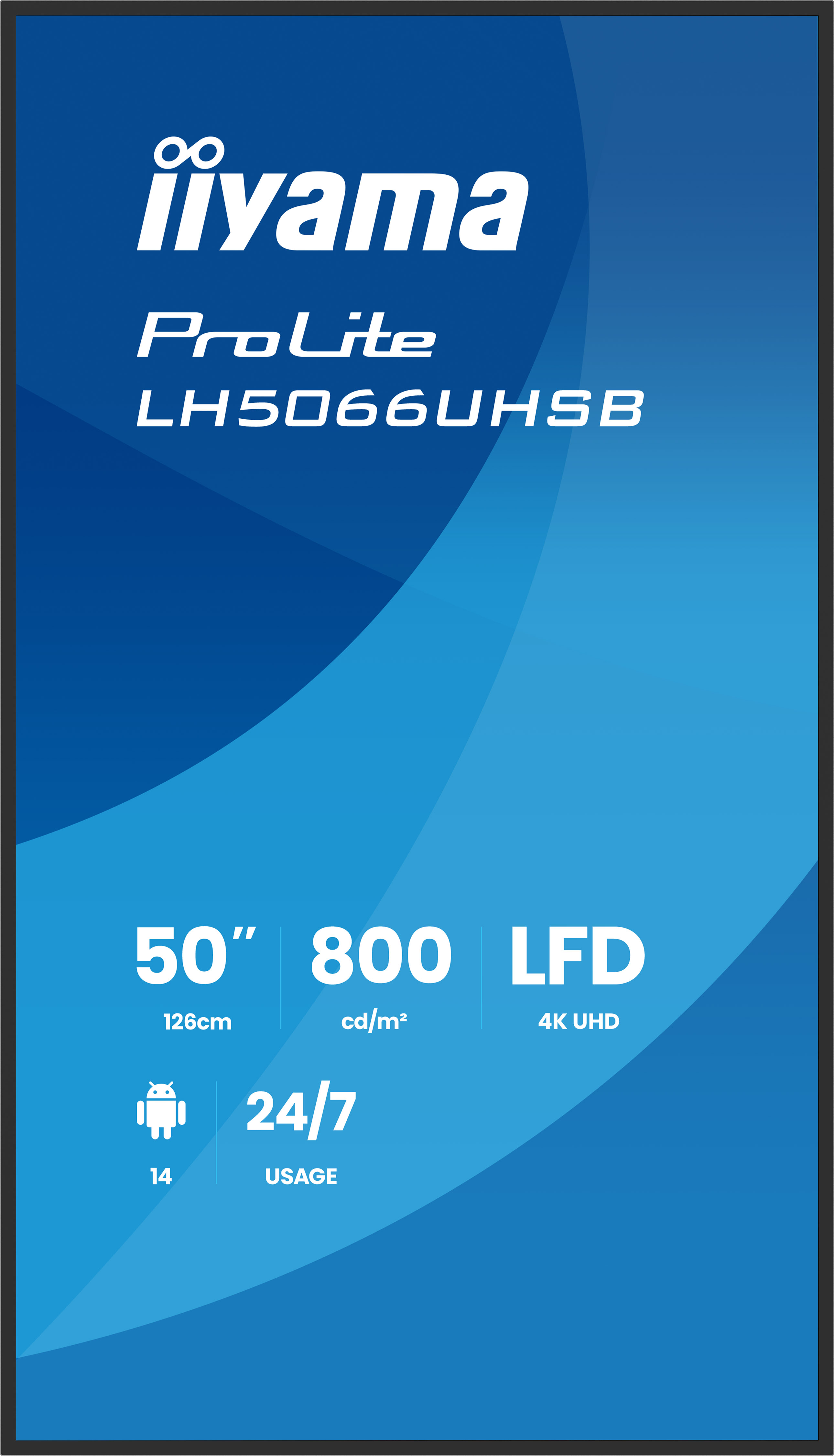 iiyama LH5066UHSB-B1AG Signage Display Digital signage flat panel 127 cm (50) LCD Wi-Fi 800 cd/m� 4K Ultra HD Black Built-in processor Android 24/7