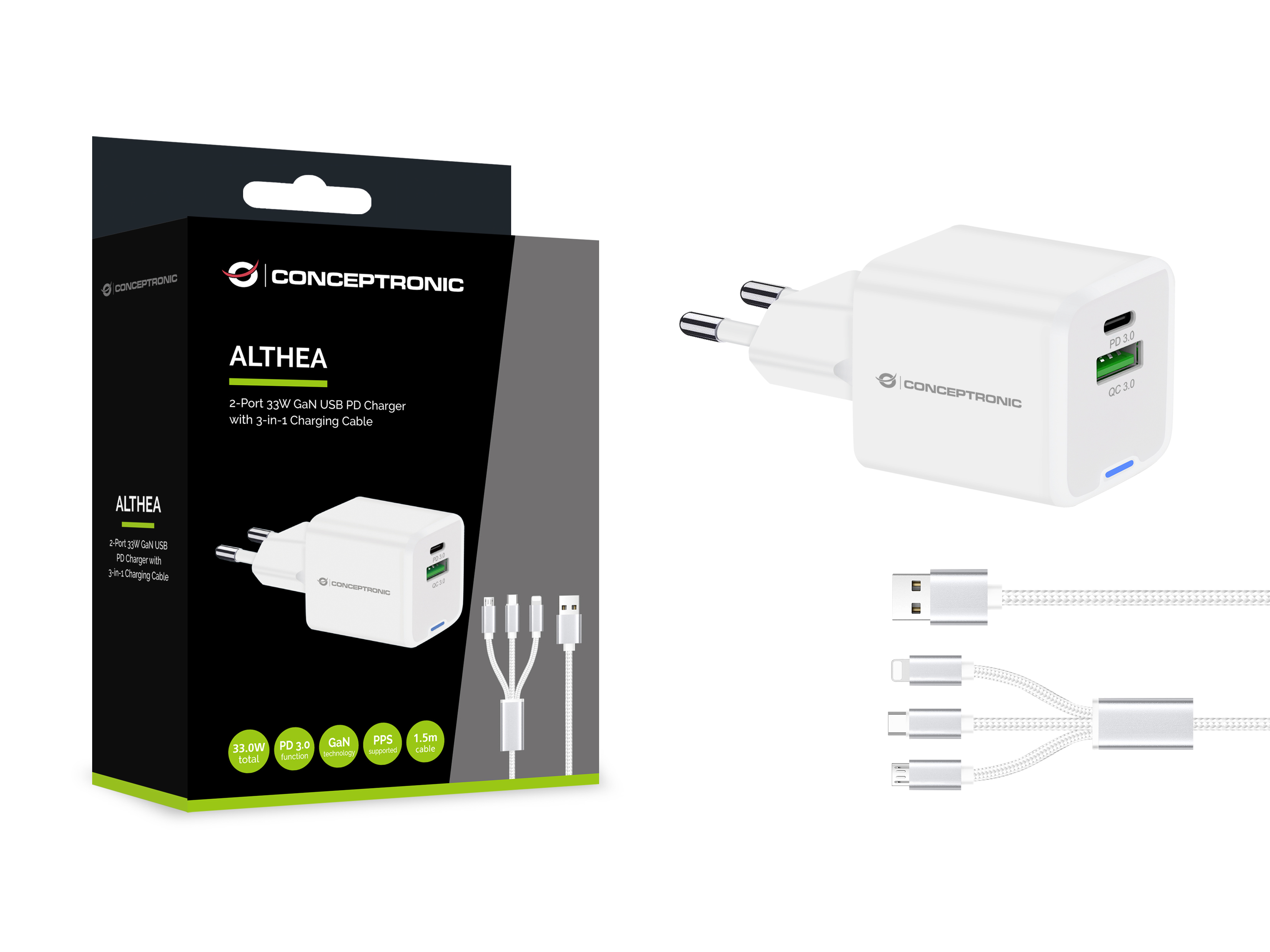 Conceptronic ALTHEA16W cargador de dispositivo mvil Universal Blanco Corriente alterna Carga rpida Interior