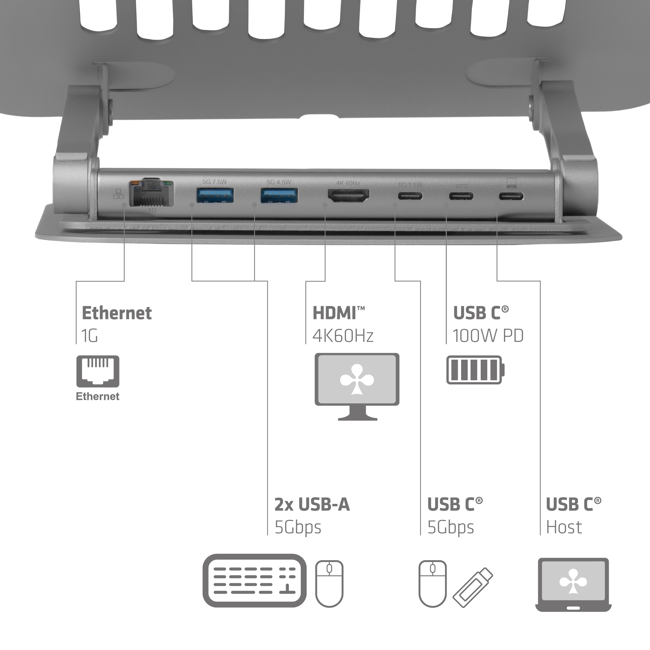 CLUB3D Adjustable Aluminium Laptop Stand with USB-C� Hub
